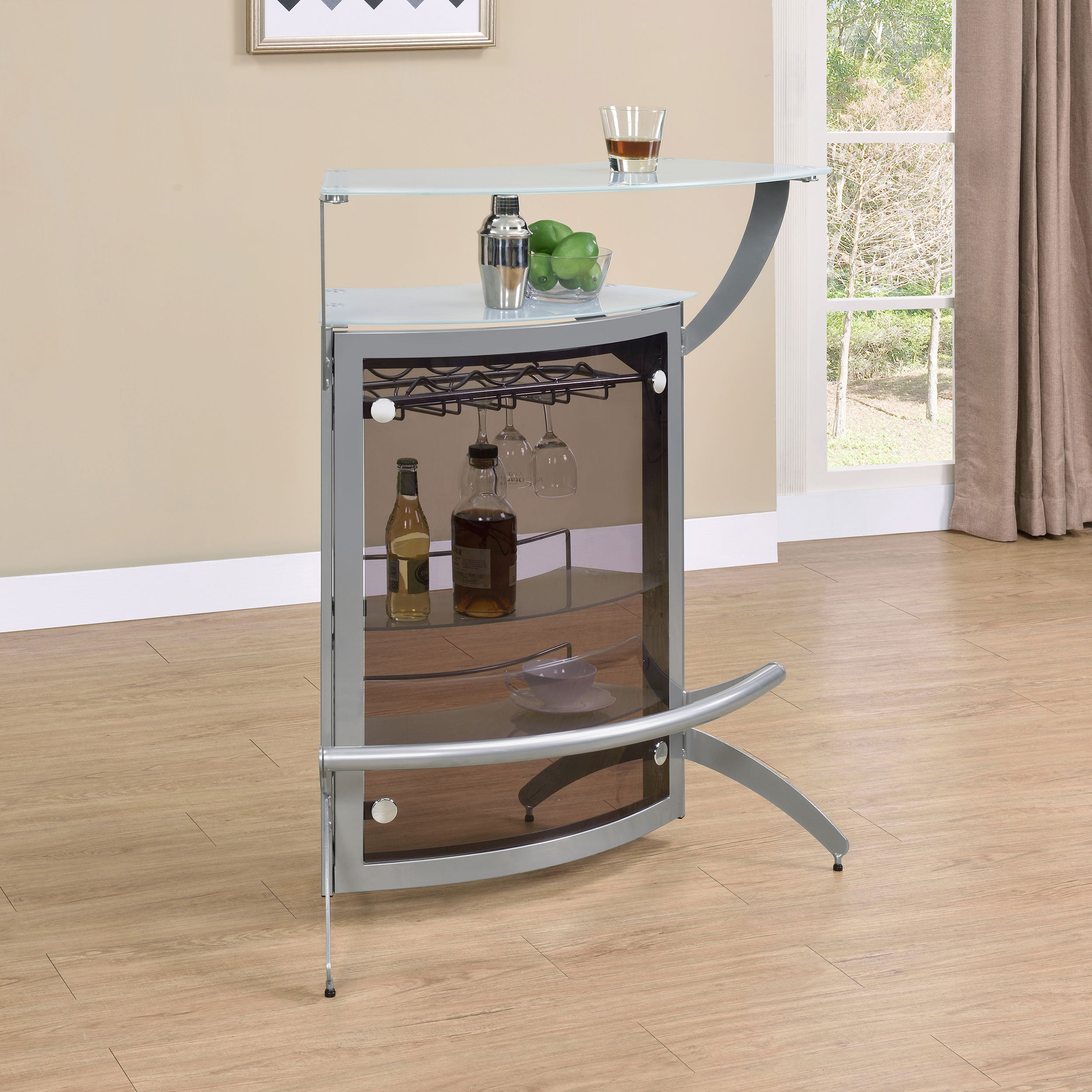Dallas 2-shelf Curved Freestanding Home Bar Cabinet Silver — view 2