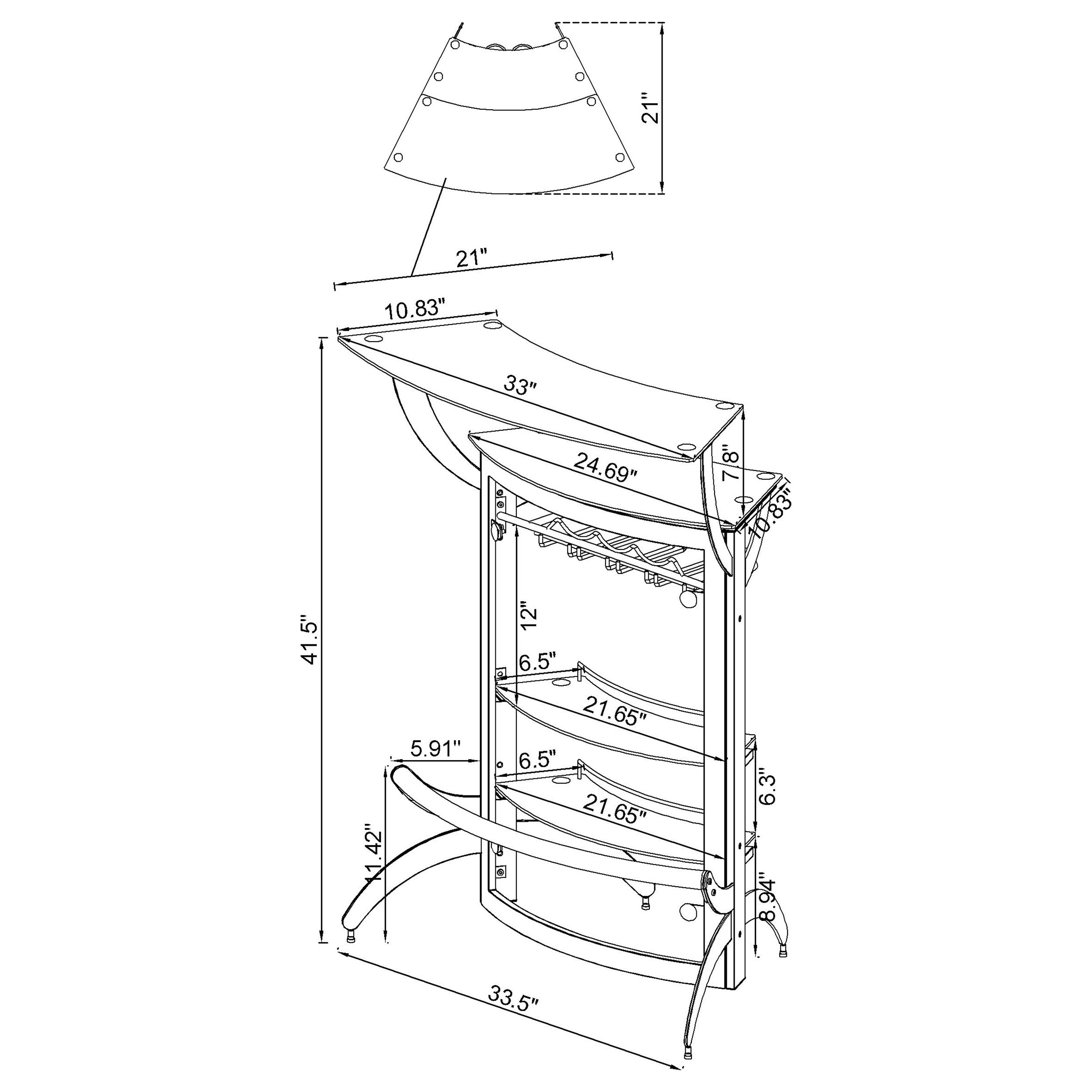 Dallas 2-shelf Curved Freestanding Home Bar Cabinet Silver — view 12
