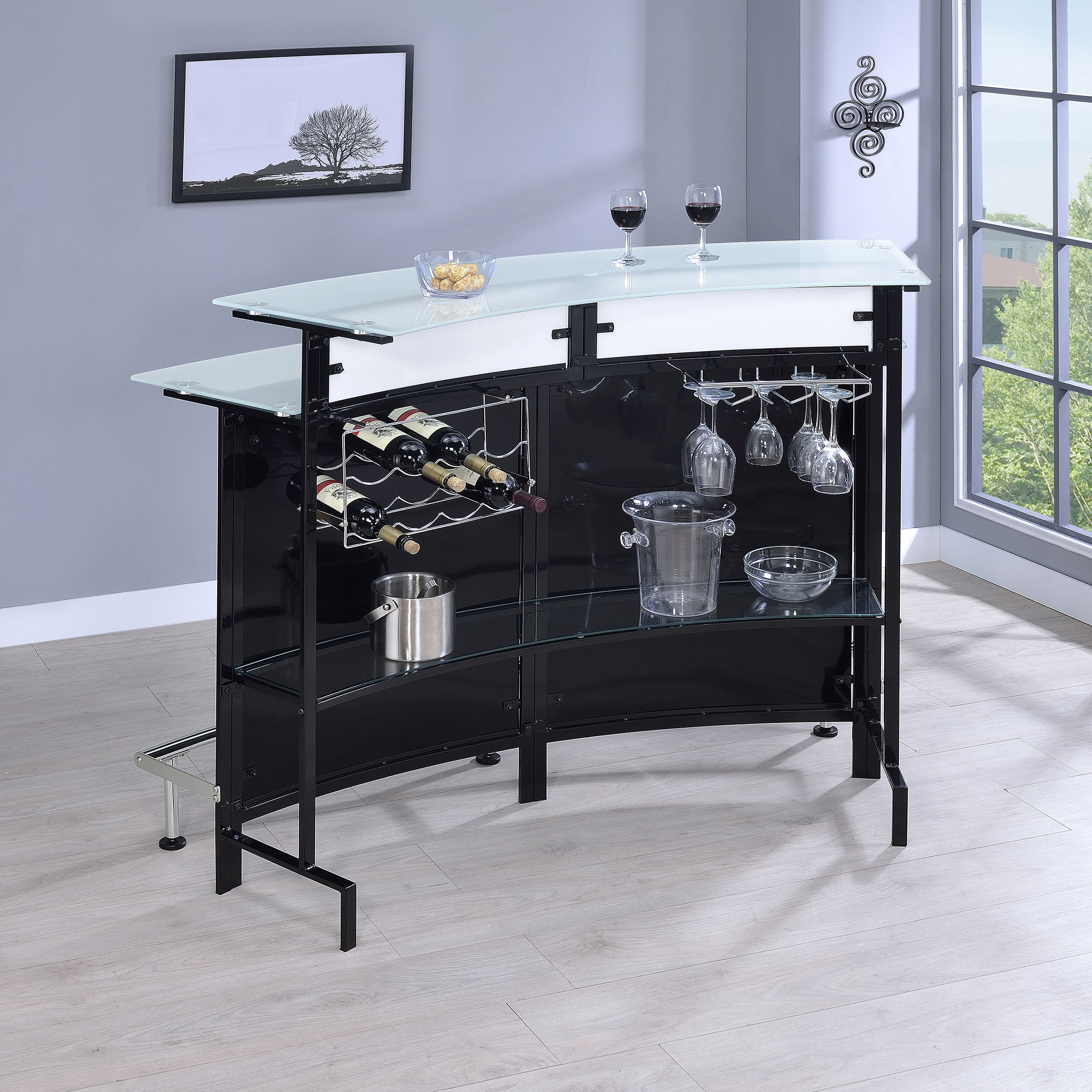 Keystone Curved Glass Top Home Bar Wine Cabinet Black — view 3