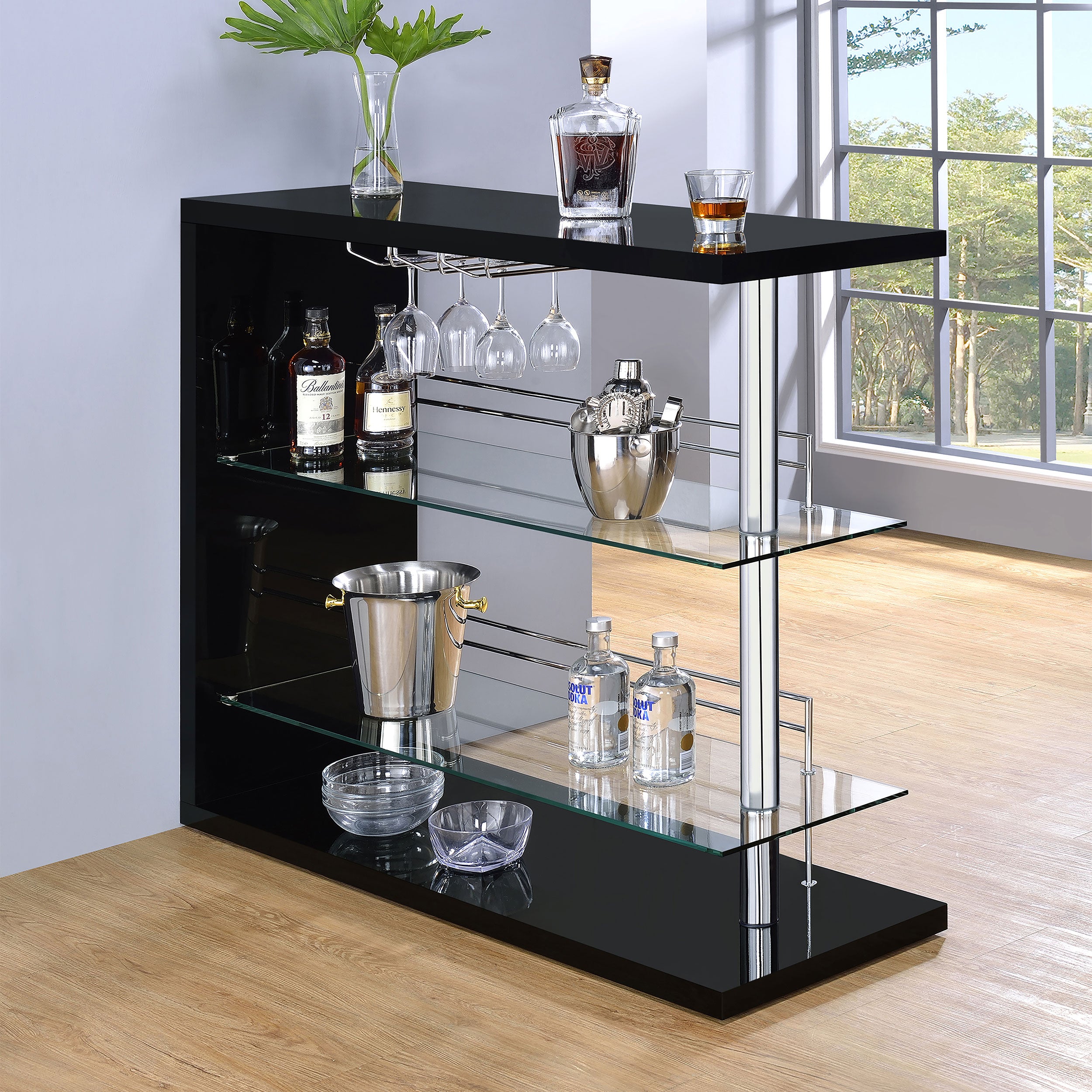 Prescott Rectangular Home Wine Table Black High Gloss — view 2