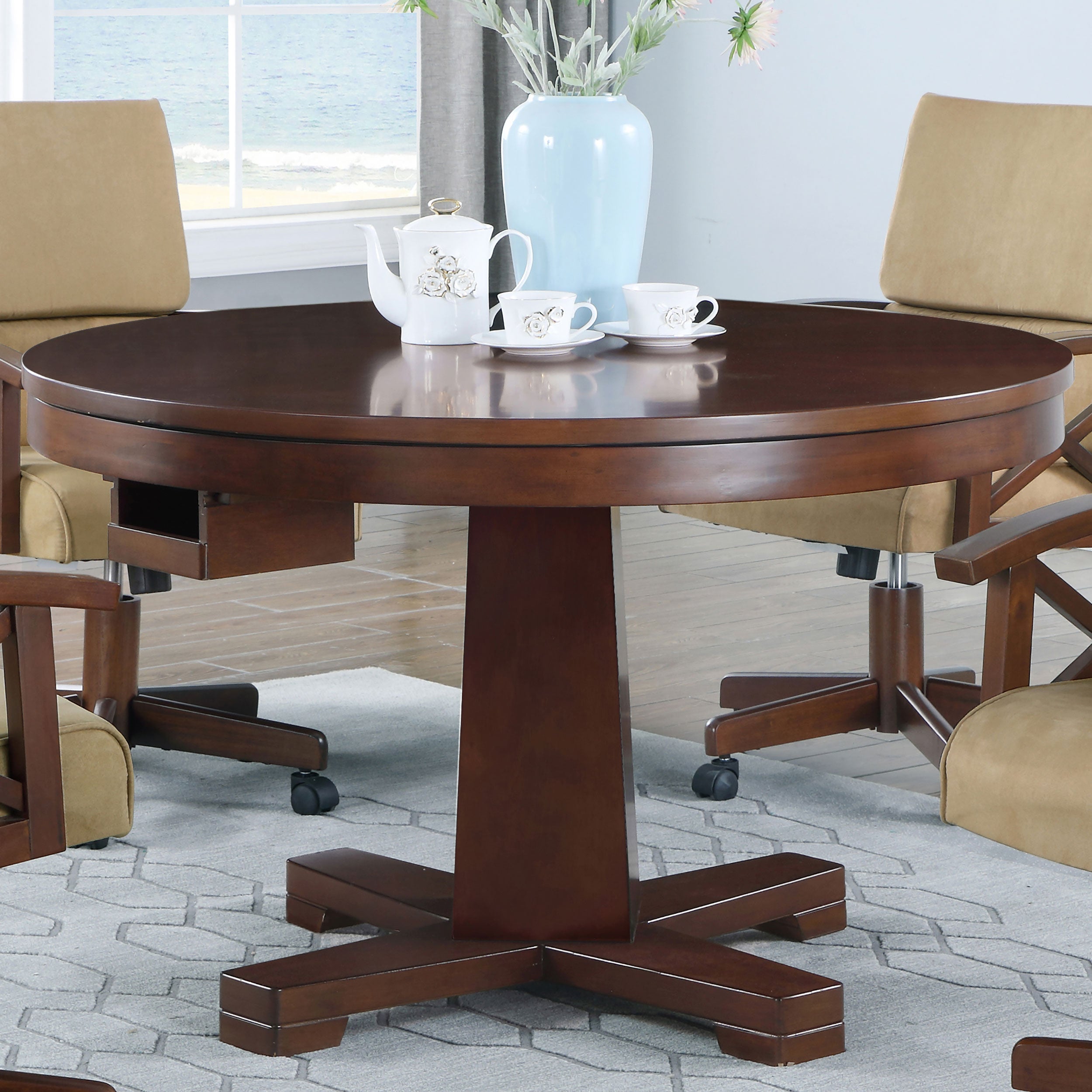 Marietta Round Dining and Billiard Poker Game Table Tobacco — view 2