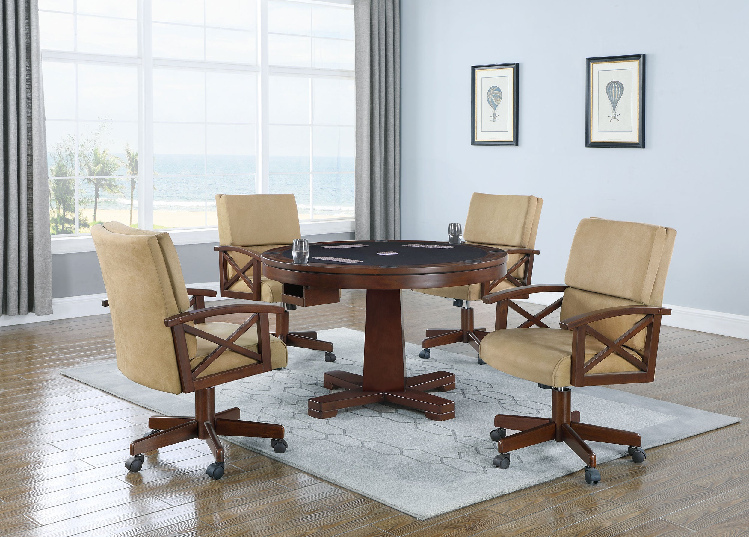 Marietta Round Dining and Billiard Poker Game Table Tobacco — view 11
