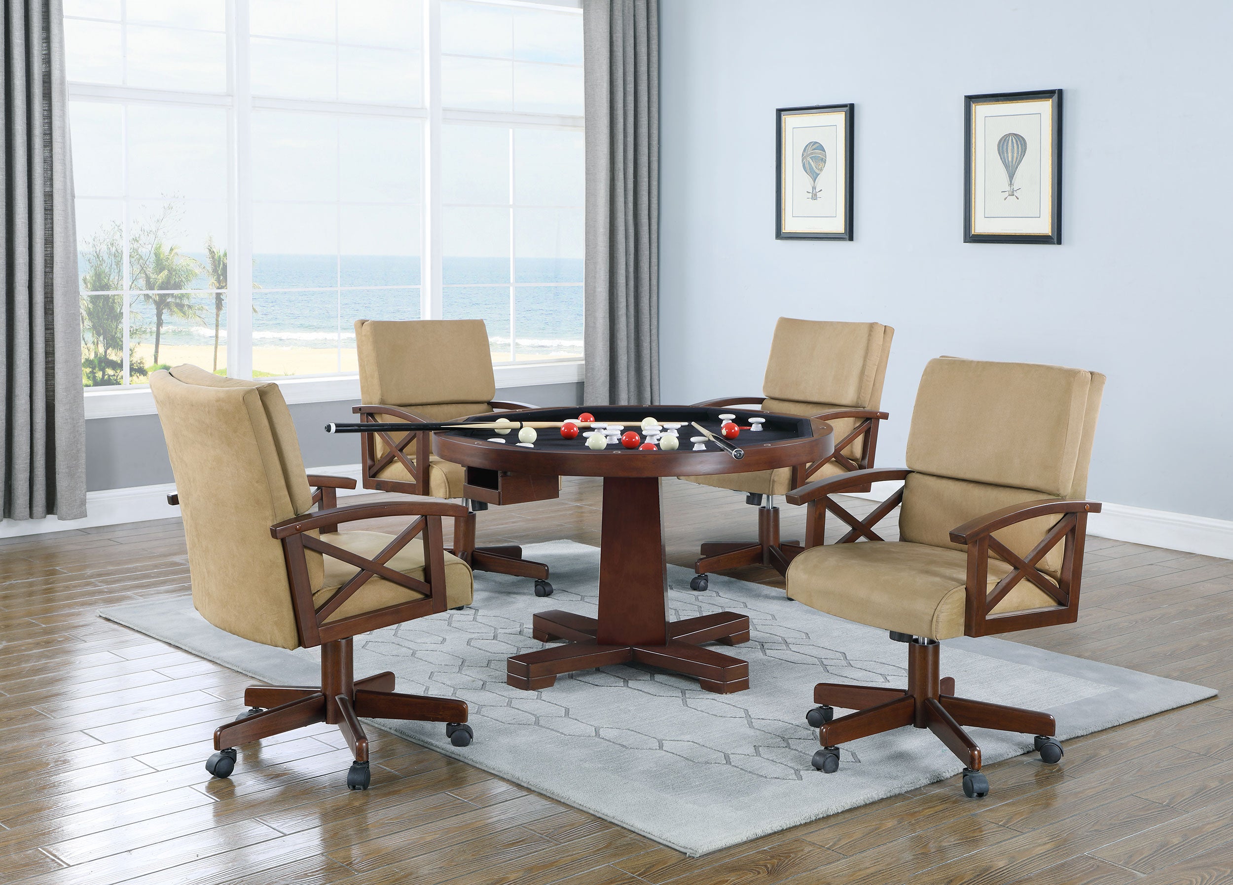 Marietta Round Dining and Billiard Poker Game Table Tobacco — view 12