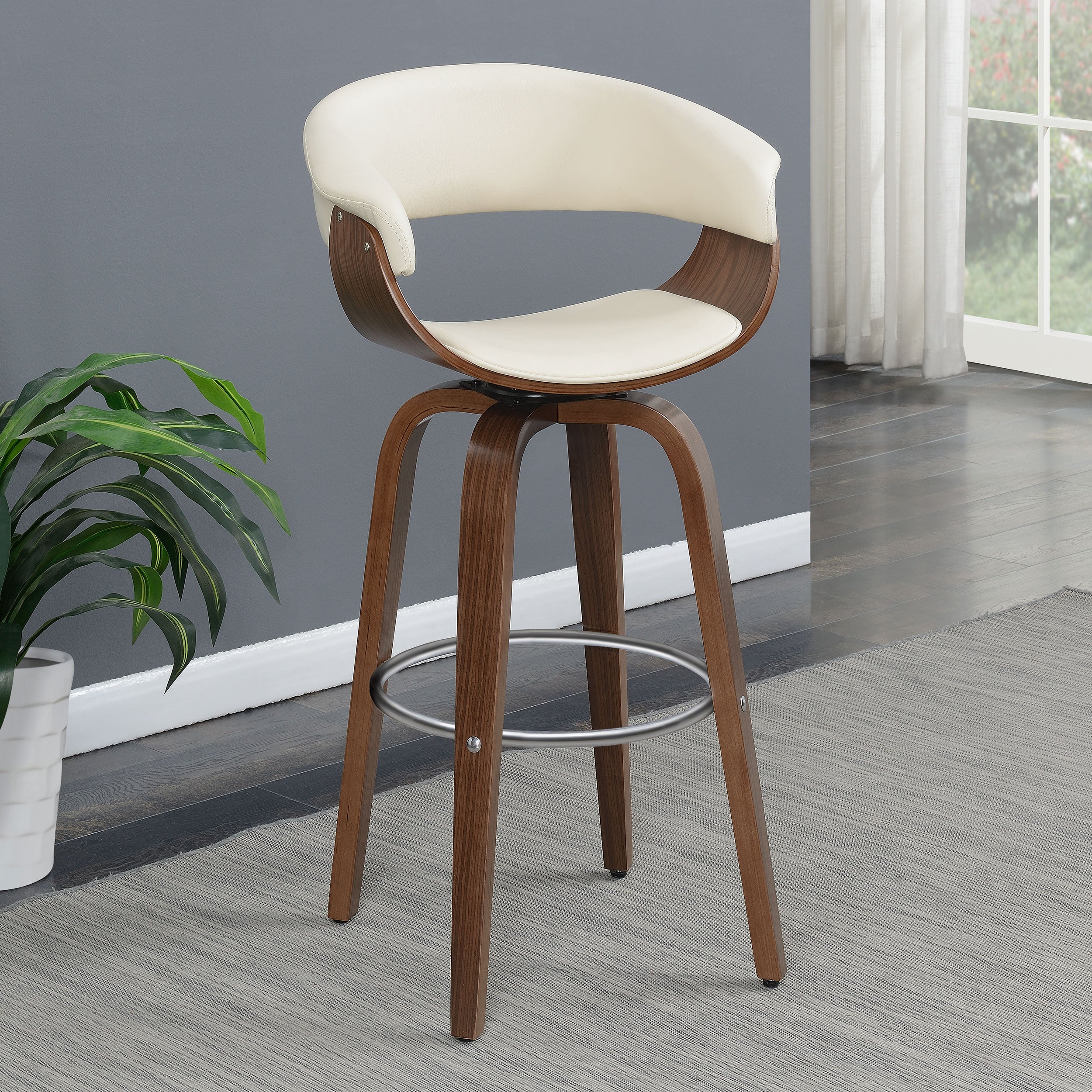 Zion Upholstered Swivel Bar Stool Walnut and Ecru — view 2