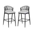 Outdoor Bar Height Metal Frame Counter Stools With Scallop Shaped Backrest & Water Resistant Cushions