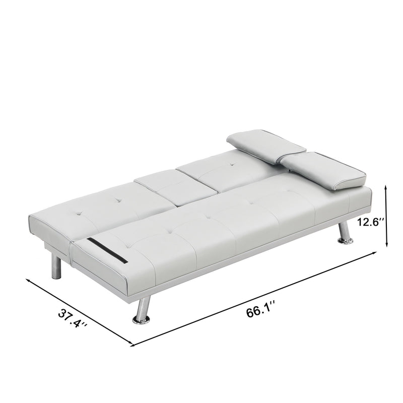 Futon Sofa Bed With Armrest Two Holders Wood Frame, Stainless Leg