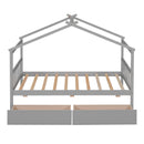 Twin Size Wooden House Bed with Drawers, Gray