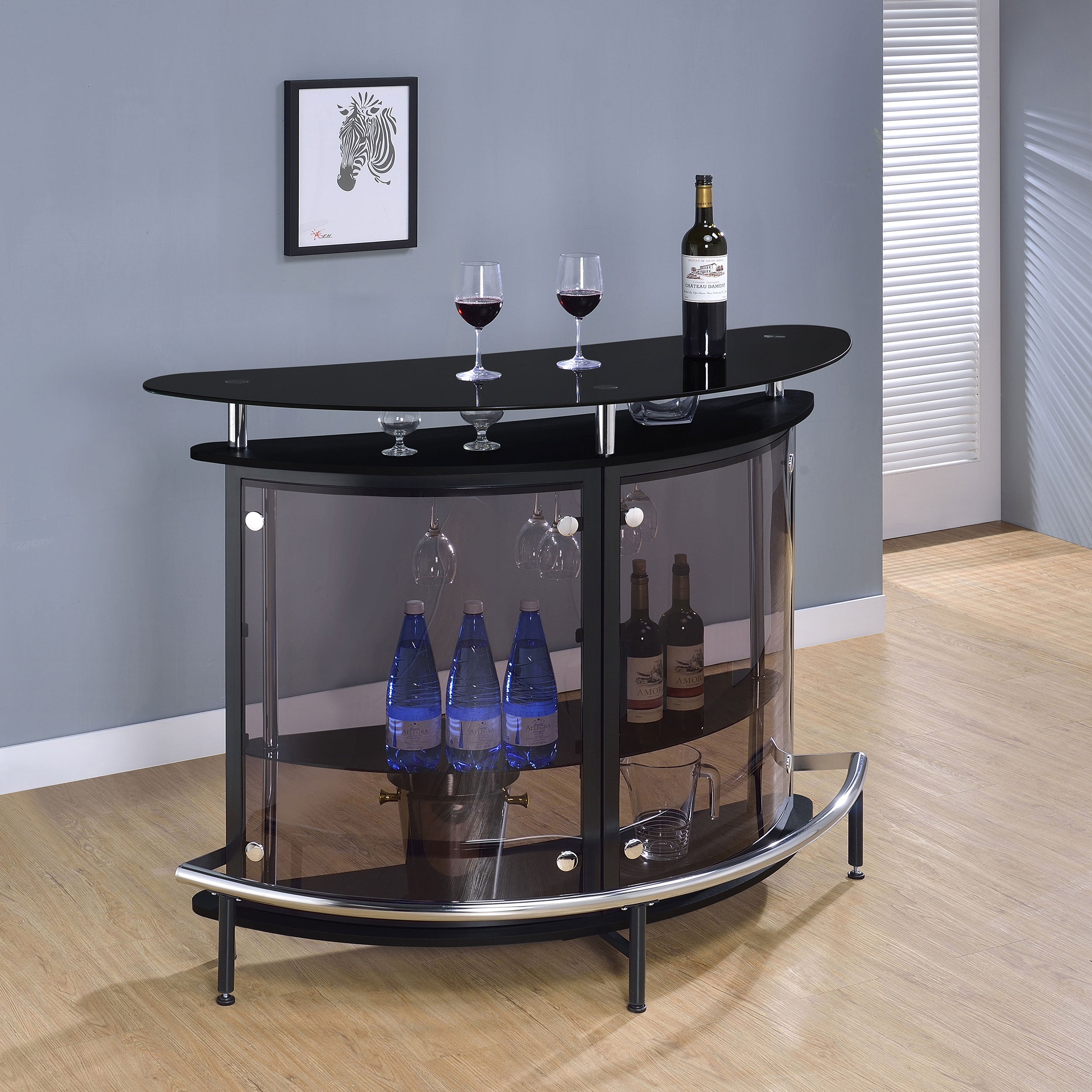 Amarillo Freestanding Glass Top Home Bar Wine Cabinet Black — view 2