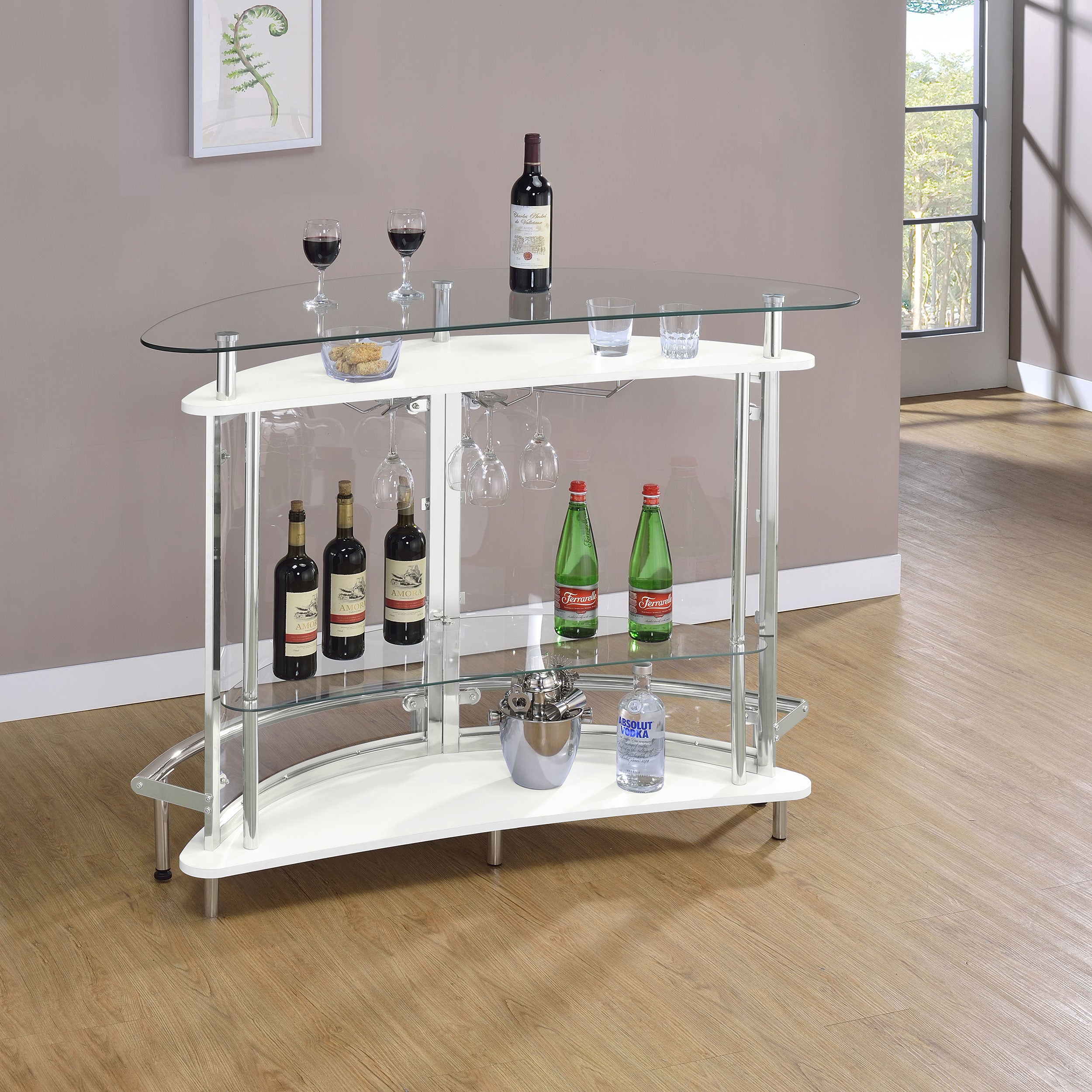 Amarillo Freestanding Glass Top Home Bar Wine Cabinet White — view 3