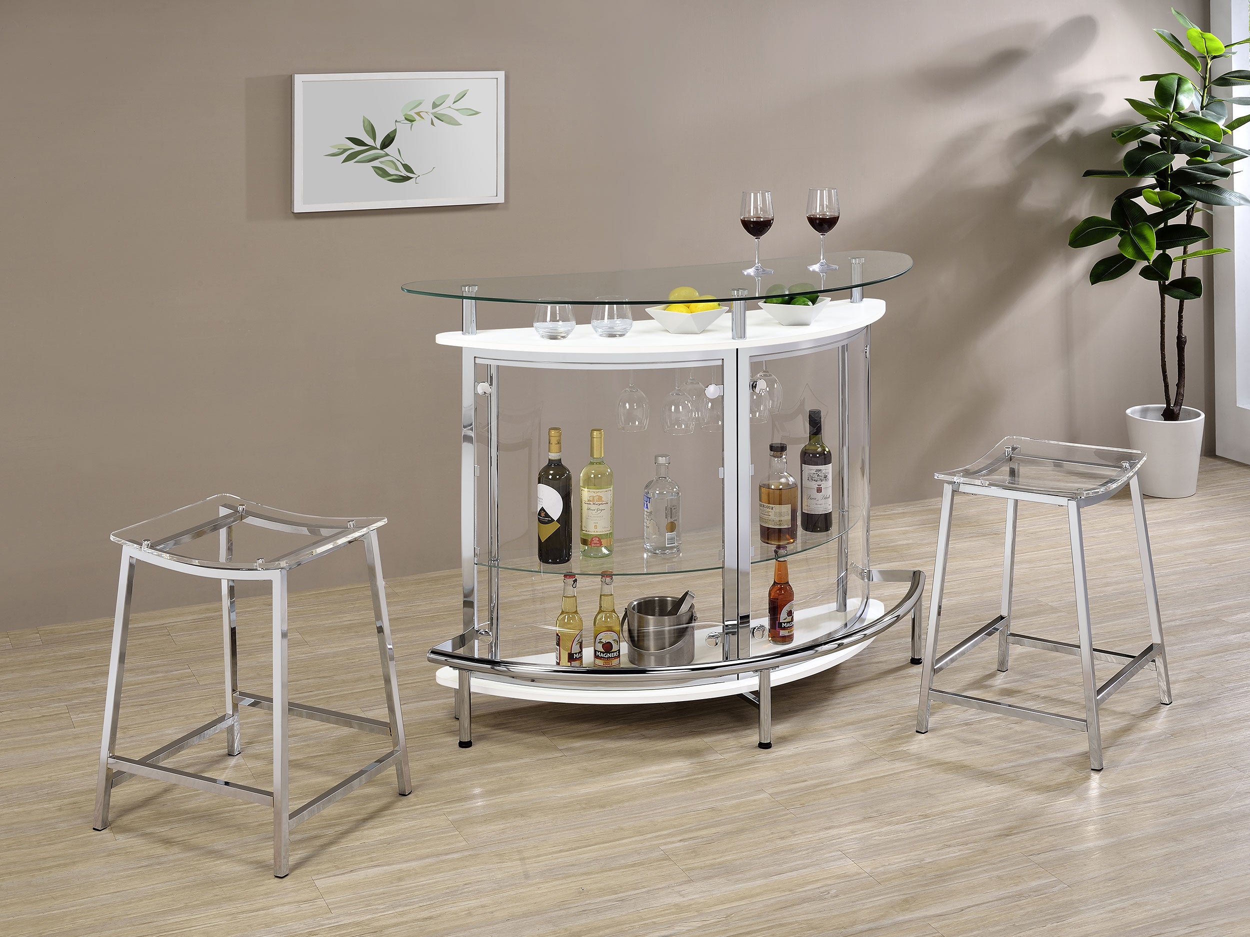 Amarillo Freestanding Glass Top Home Bar Wine Cabinet White — view 14