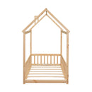 Twin House Bed with Guardrails, Slats ,Natural