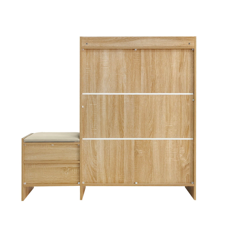 Shoe Storage Cabinet Rattan Shoe Storage Organizer With 2 Flip Drawers, A Storage Drawer And A Bench For Entryway, And Hallway - Light Brown