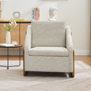 Modern Chenille Upholstered Armchair With Wooden Side Frame