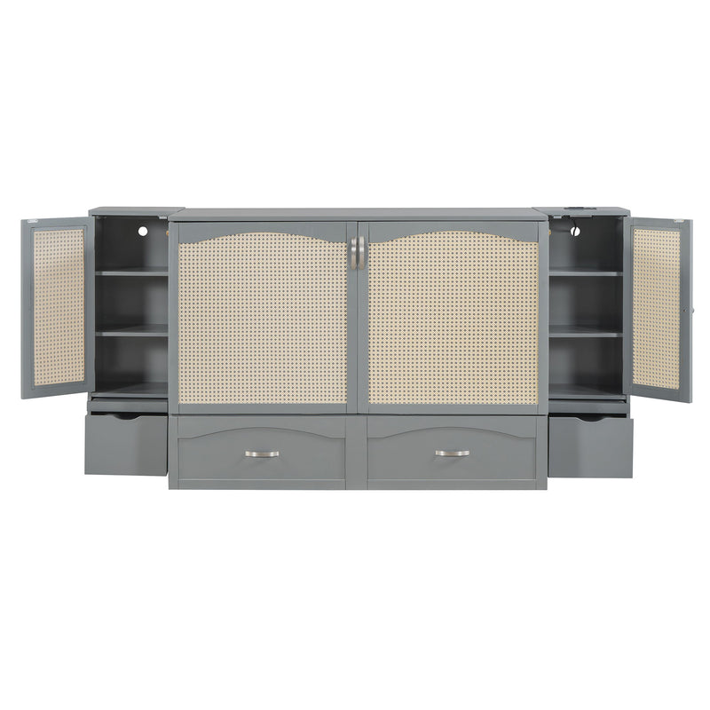 Murphy Wall Bed With Drawer And Rattan Decoration