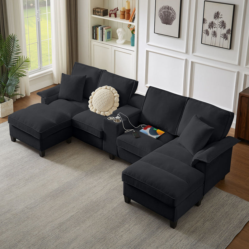Modern U-Shaped Sectional Sofa Bed With Storage