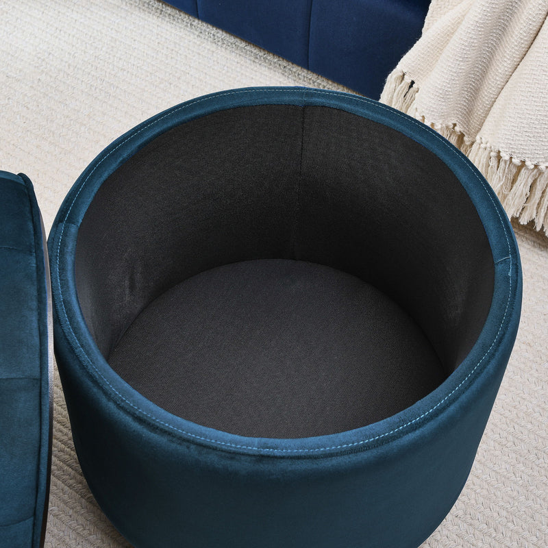 Modern Round Linen Storage Ottoman With Table Top Lid And Storage Space