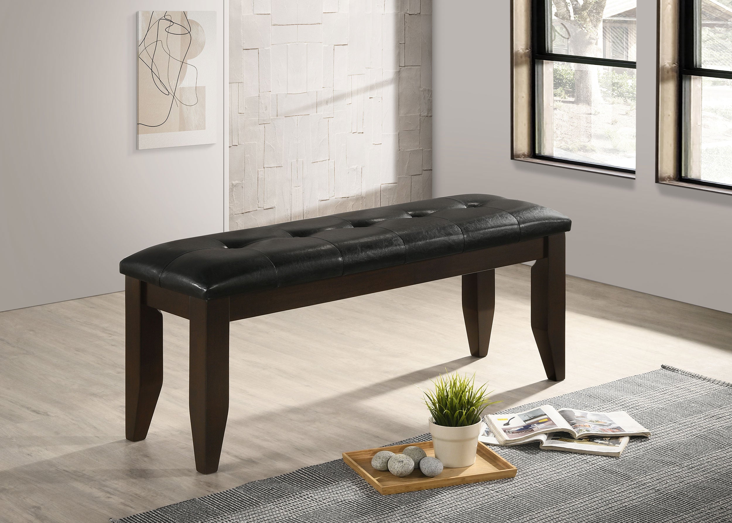 Dalila Leatherette Upholstered Wood Dining Bench Cappuccino — view 2