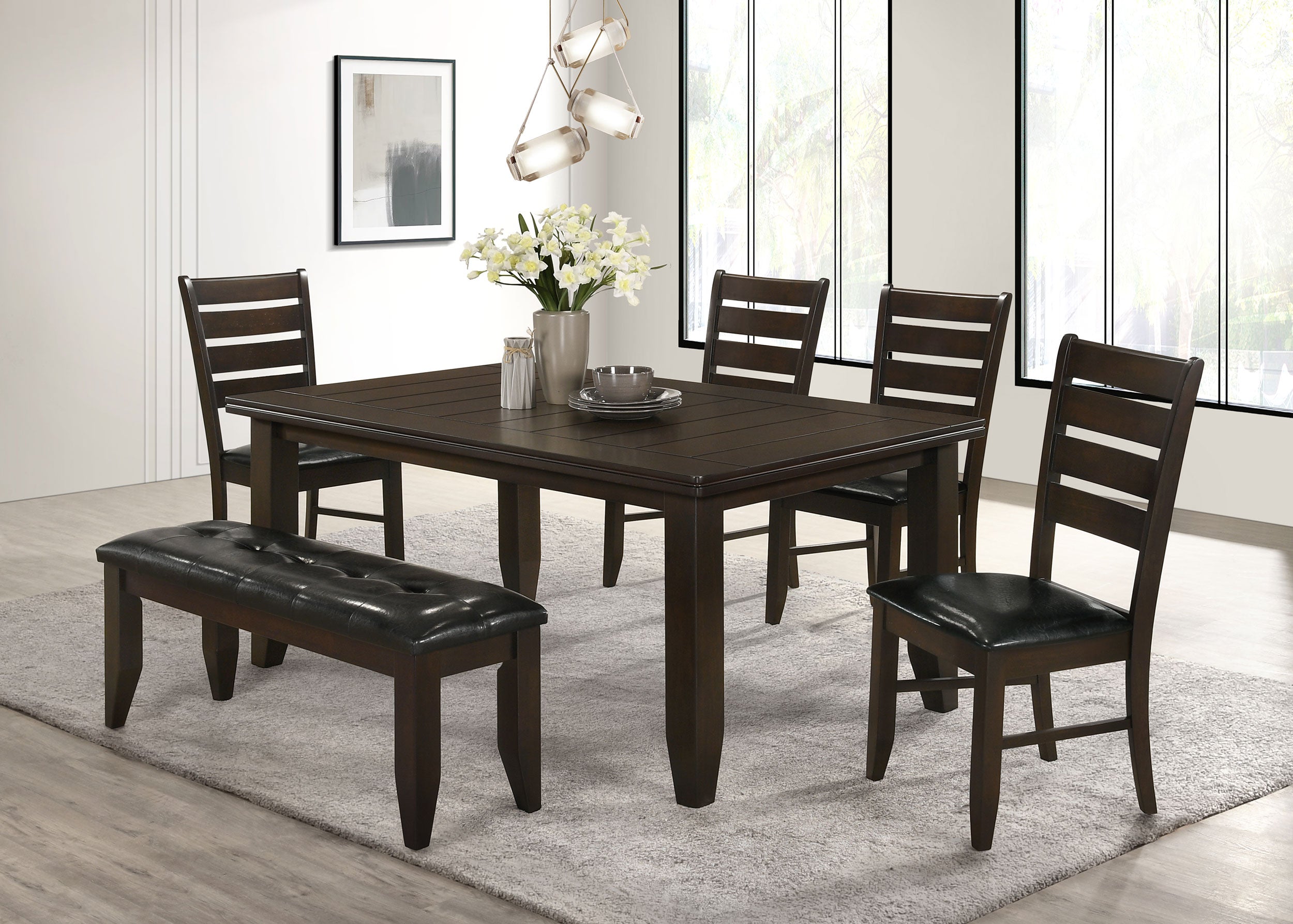 Dalila Leatherette Upholstered Wood Dining Bench Cappuccino — view 9