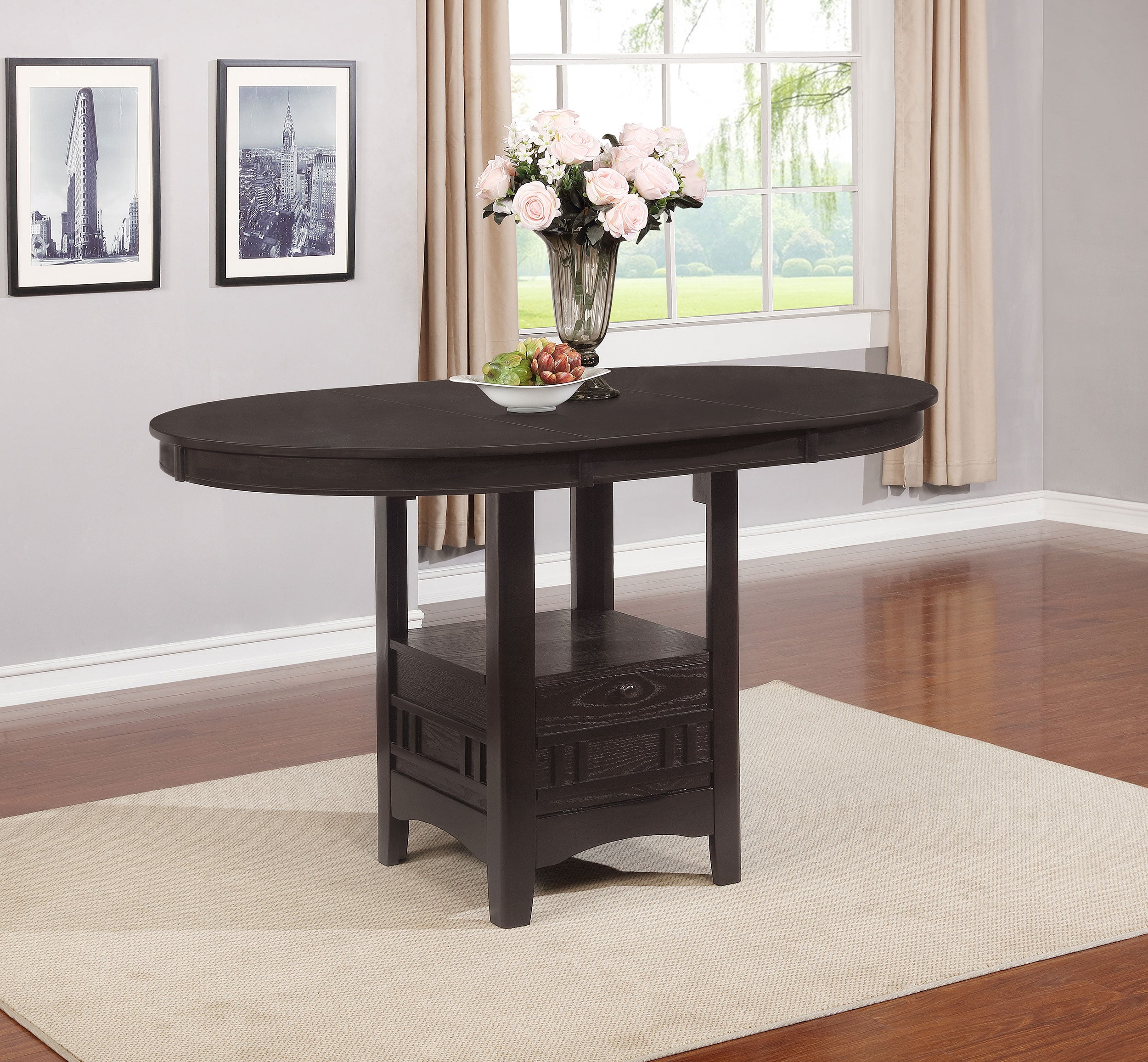 Lavon Oval 60-inch Counter Height Extension Dining Table Espresso — view 2