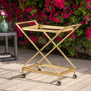 Sherianne - Industrial Bar Cart With Tempered Glass Shelves And Swivel Wheels - Gold