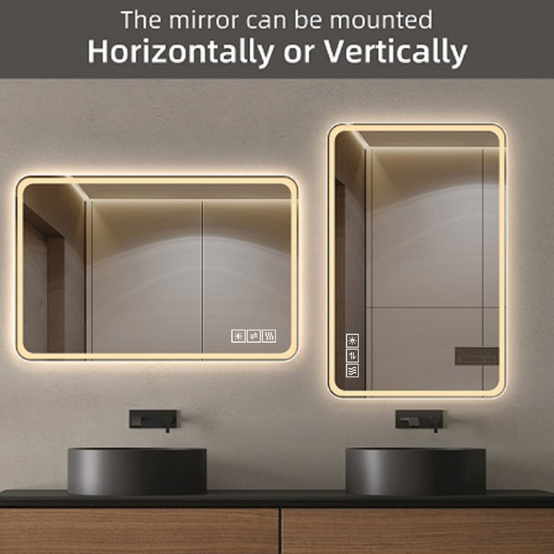 Bathroom Mirror Vanity Mirrors With Front Lights, Wall Mounted, Anti-Fog, Frameless, Horizontal Or Vertical