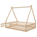 Tent-Shaped Floor Bed, With Guardrails, Slats, Door