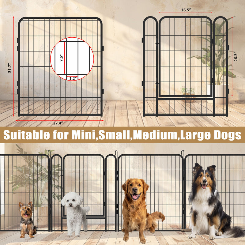 108.27" 16 Panels Heavy Duty Metal Playpen With Door, Dog Fence Pet Exercise Pen For Outdoor - Black