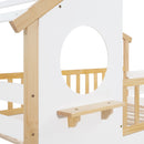 Stairway Twin-Over-Twin Bunk Bed,House Bed,Storage and Guard Rail,Natural Bed +White Stair(OLD SKU :LT000308AAK)
