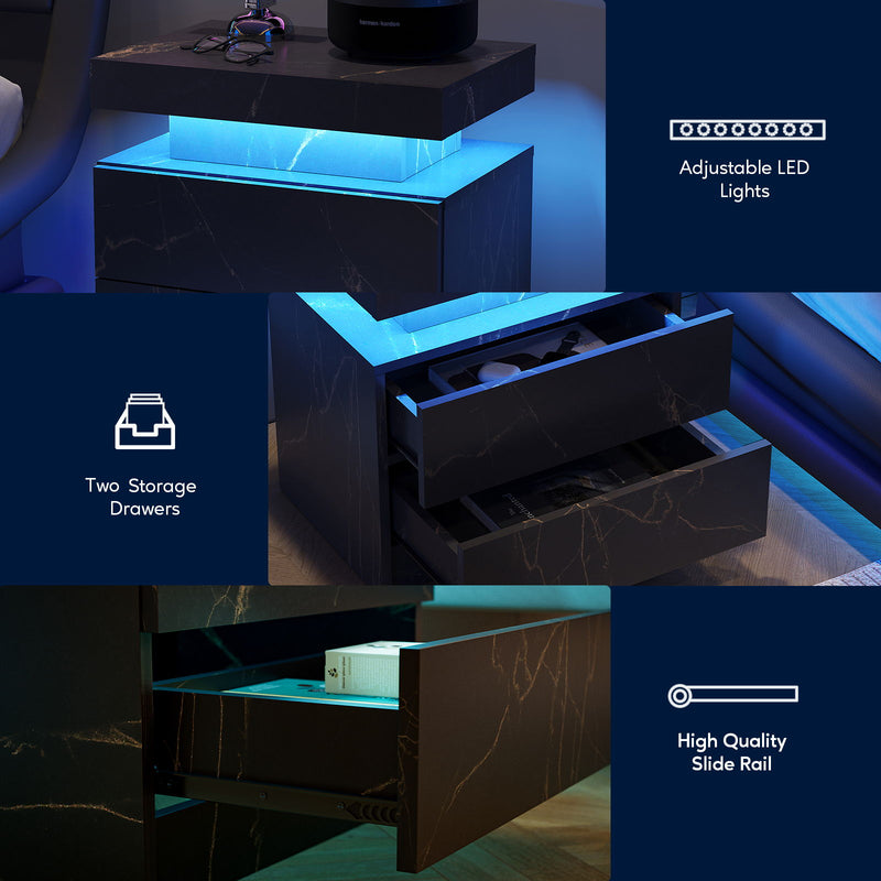 Nightstand LED, Bedside Table Cabinet With 2 Drawers For Bedroom