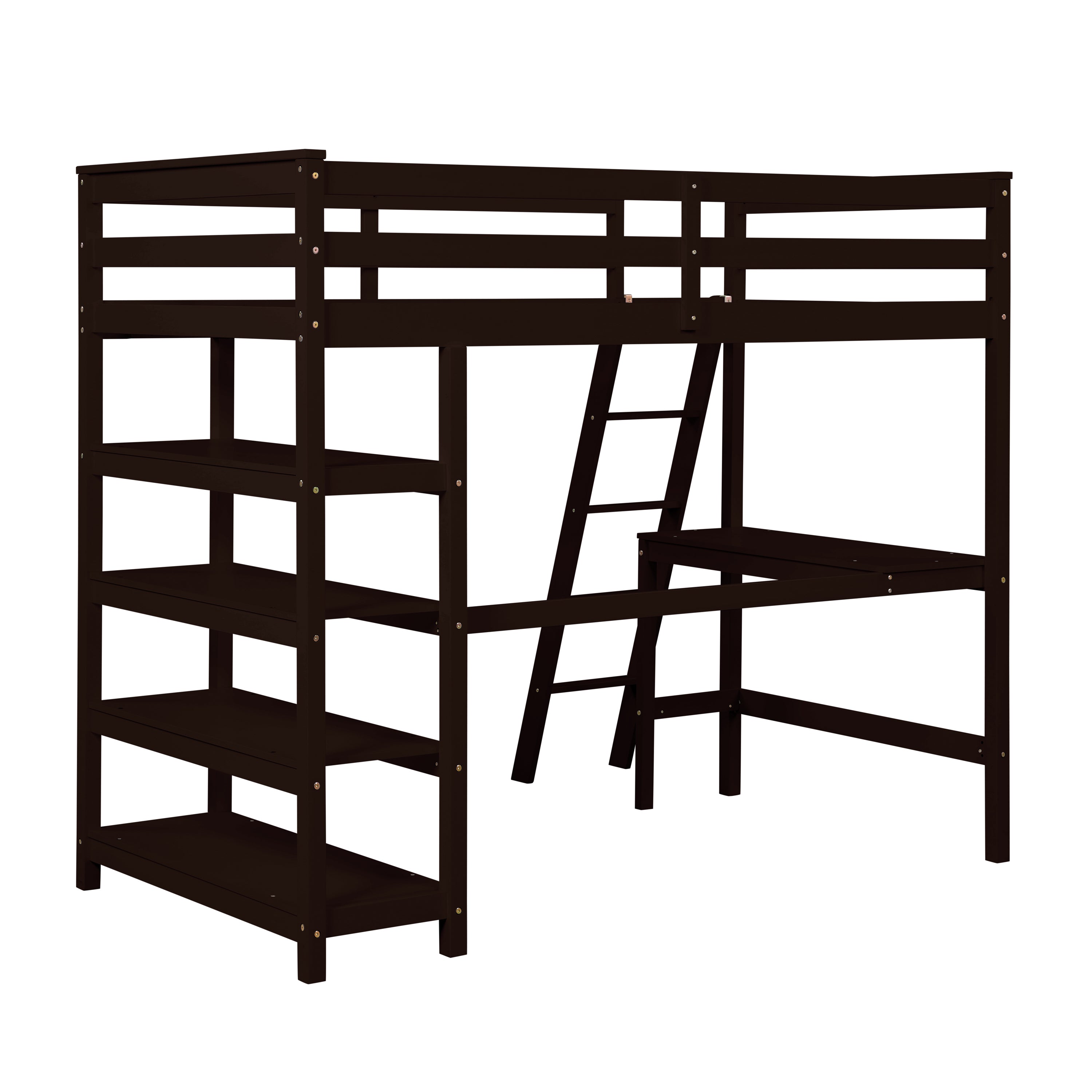 Twin Loft Bed with desk,ladder,shelves , Espresso - Atlantic Fine Furniture Melbourne FL