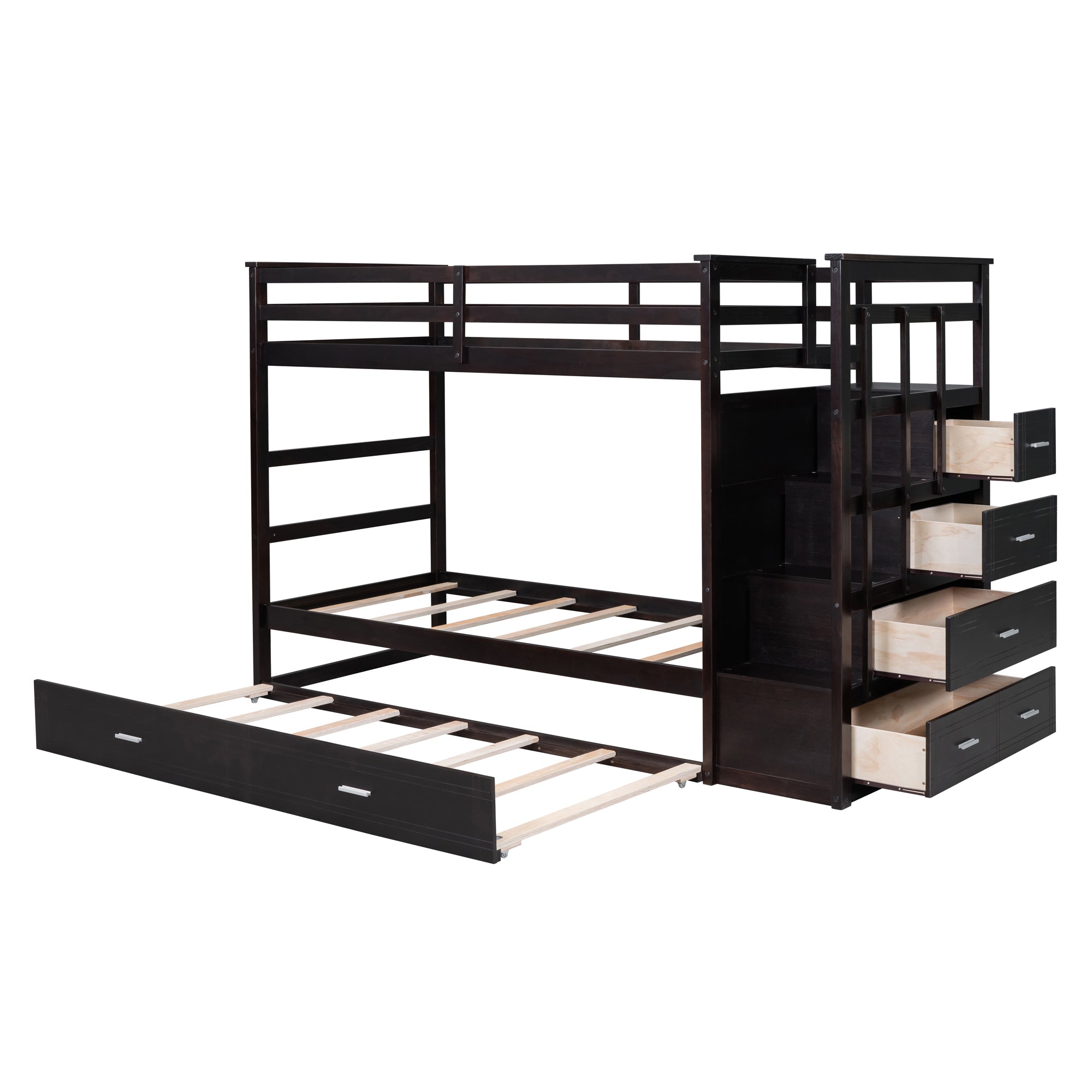 Twin Over Twin Bunk Bed with Trundle and Staircase,Espresso(OLD SKU:LT000068AAP) - Atlantic Fine Furniture Melbourne FL