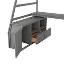 Twin Size Loft Bed with 7 Drawers 2 Shelves and Desk - Gray