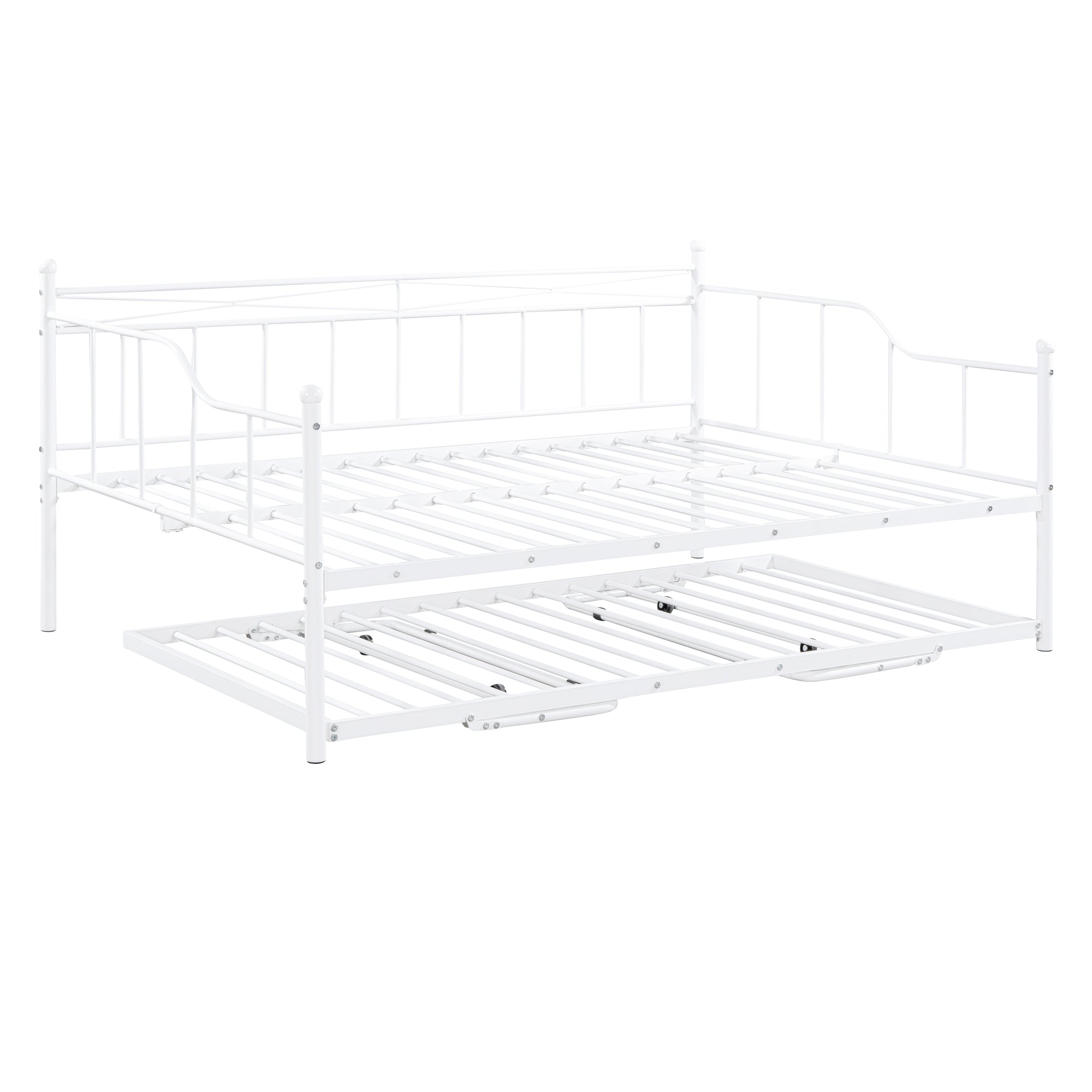 Full Size Metal Daybed with Twin Size Adjustable Trundle, Portable Folding Trundle, White(OLD SKU:MF293736AAK)