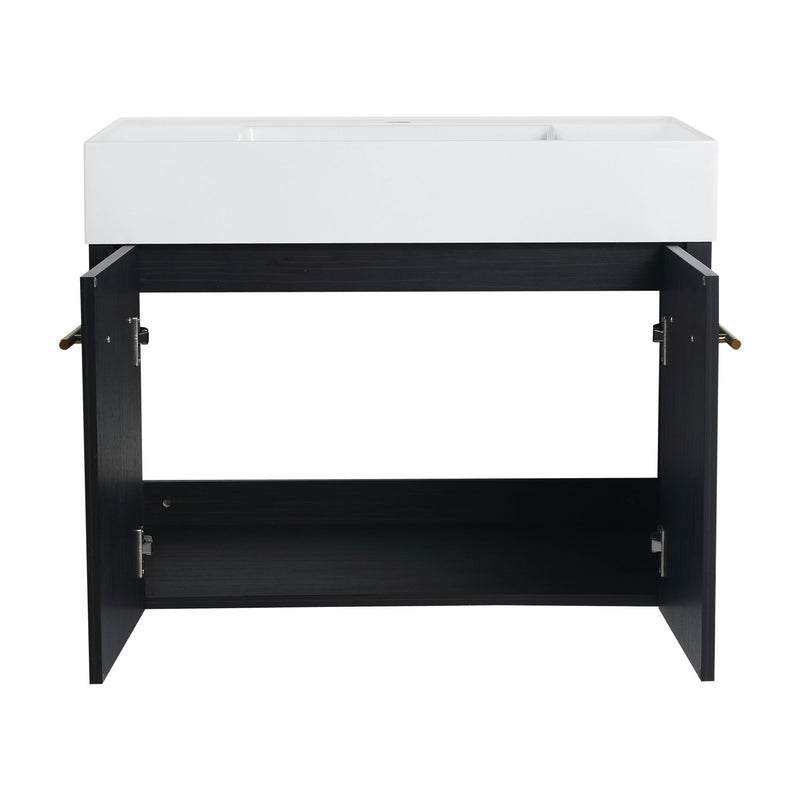Modern Wall Mounted Bathroom Vanity With Thick Edge Resin Sink And Storage Rack