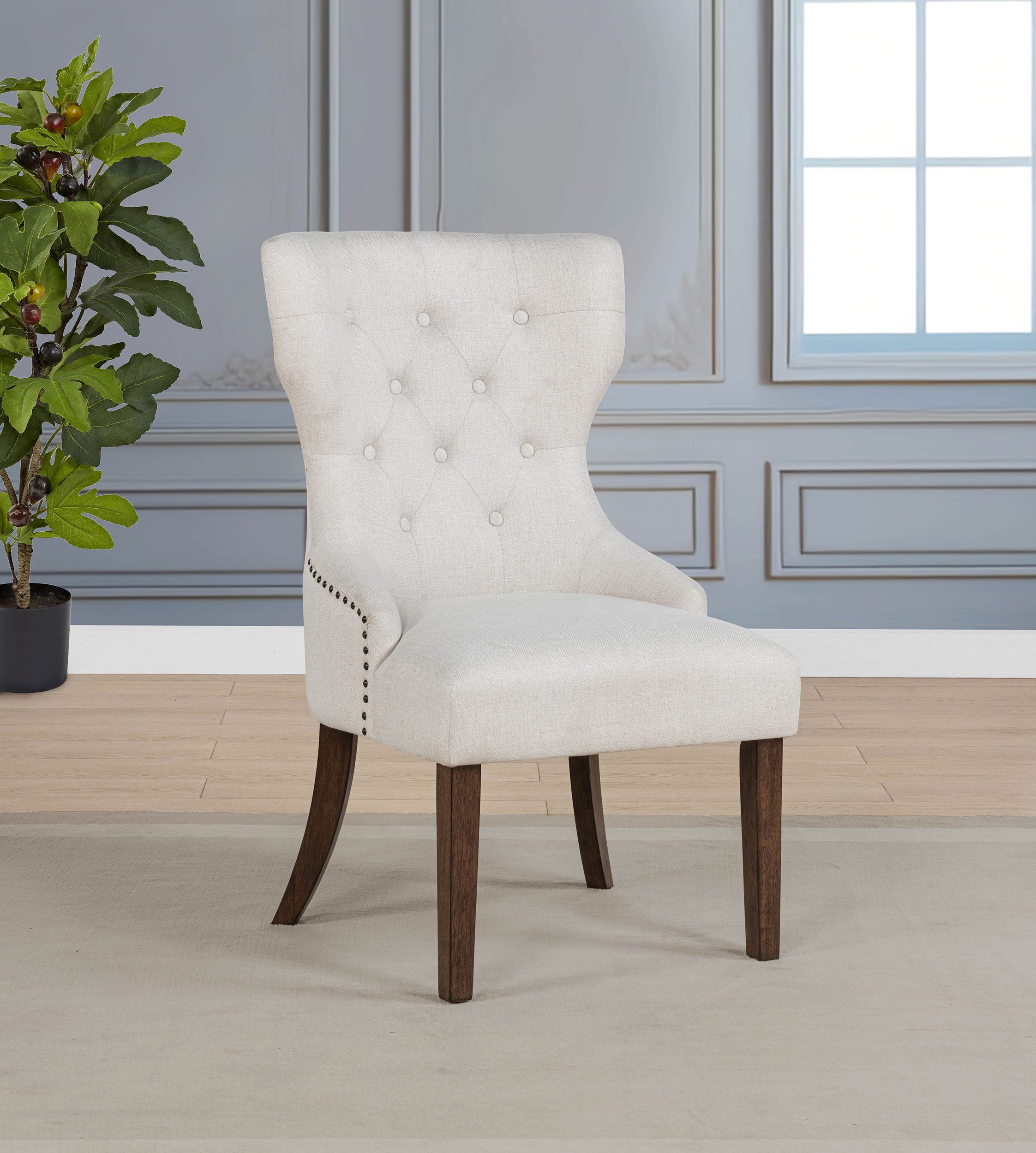 Baney Fabric Upholstered Dining Side Chair Cream and Dark Oak — view 2