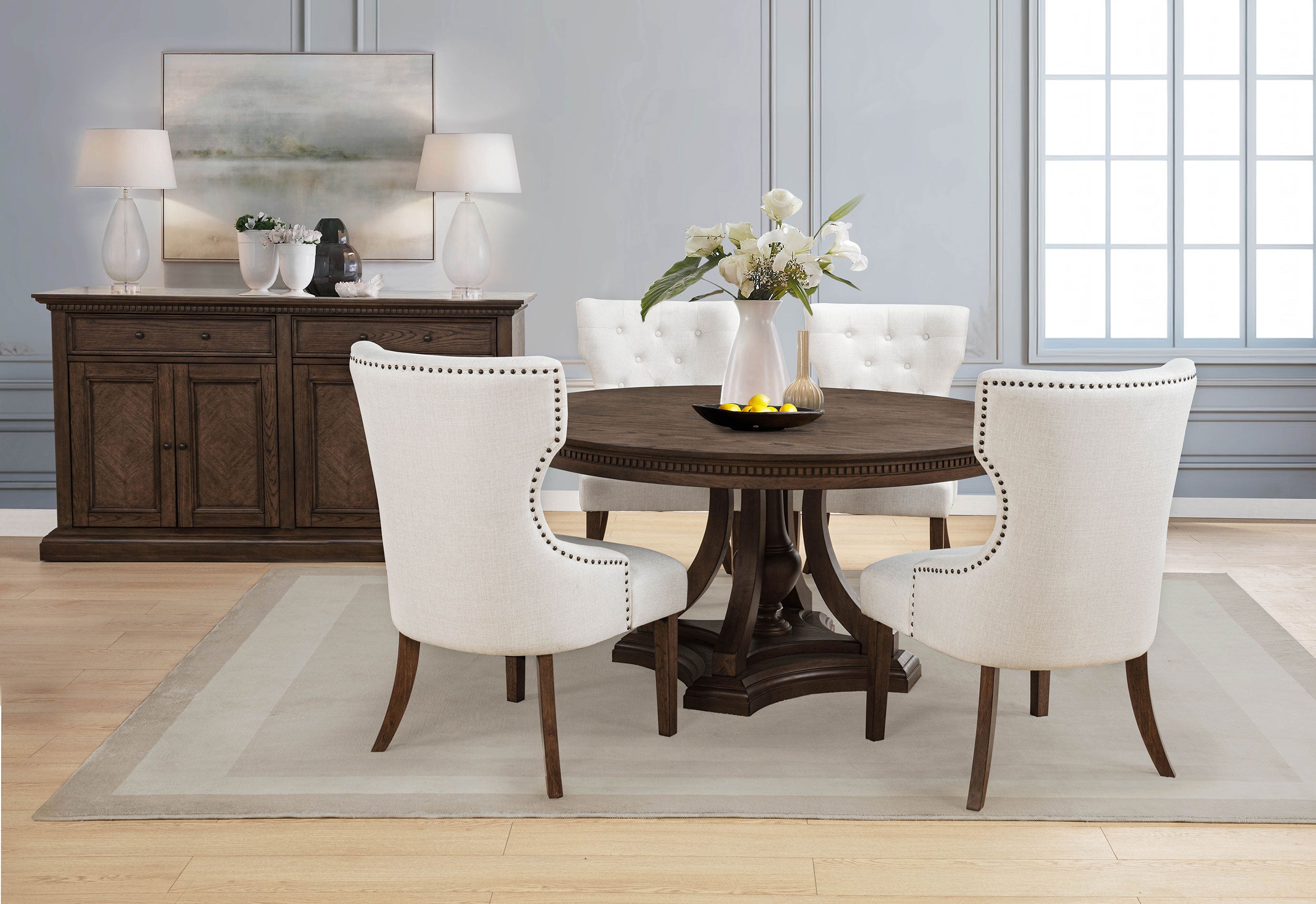 Baney Fabric Upholstered Dining Side Chair Cream and Dark Oak — view 15