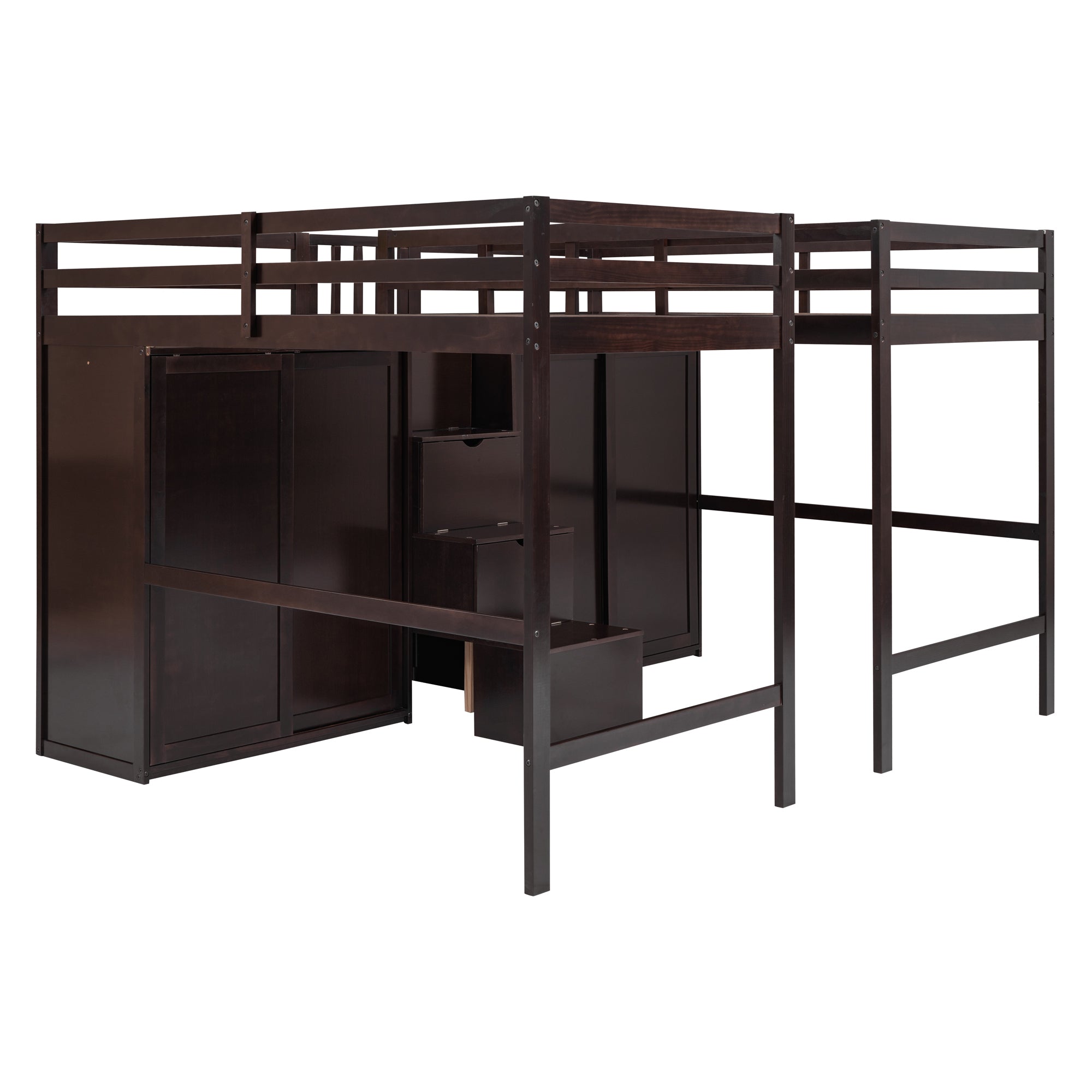 Double Twin Loft Beds with Wardrobes and Staircase, Espresso - Atlantic Fine Furniture Melbourne FL