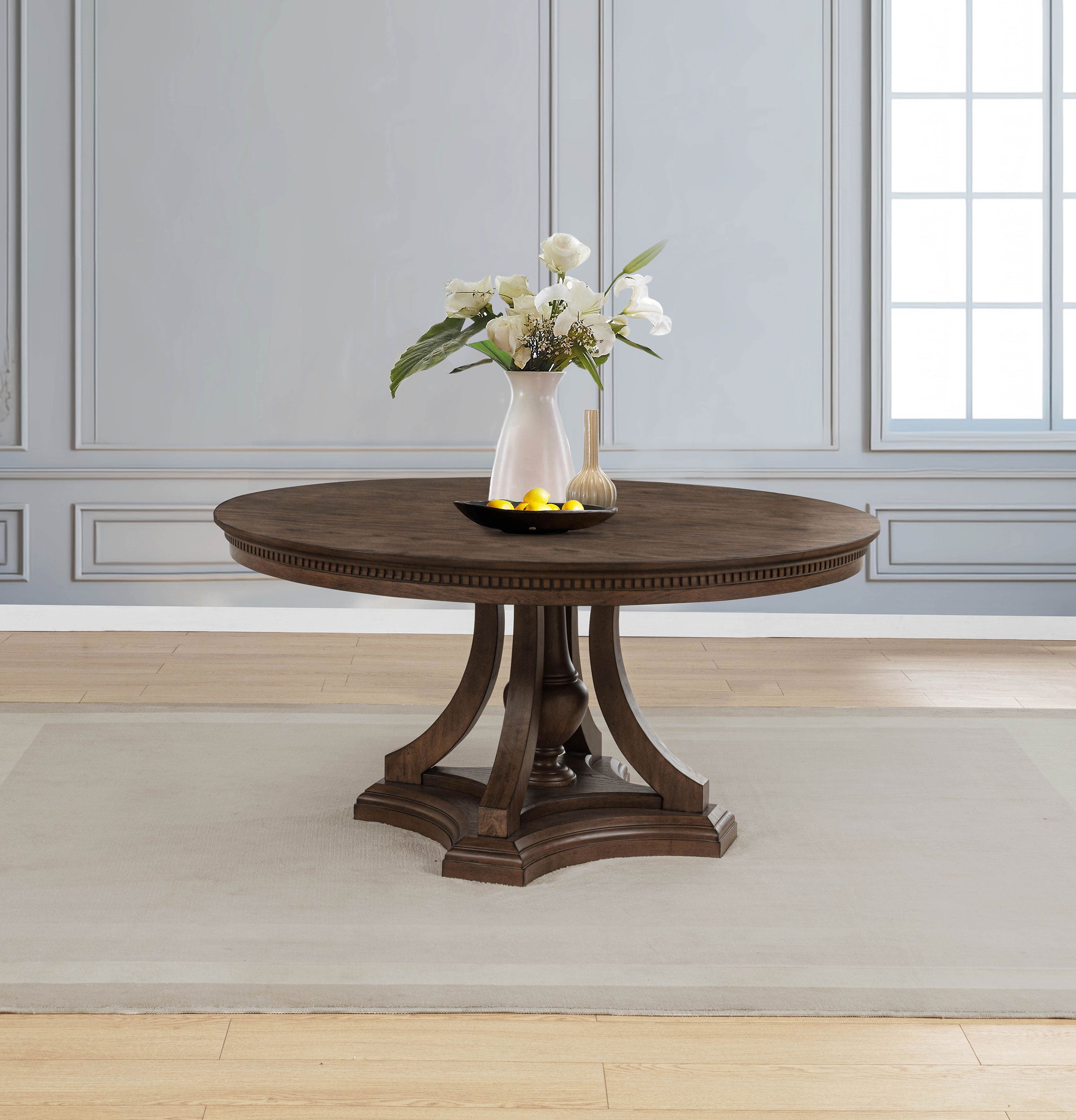 Ridgewell Round Pedestal Dining Table Dark Oak — view 2