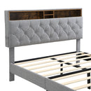 Modern Upholstered Platform Bed Frame With Button Tufted Headboard And USB Ports