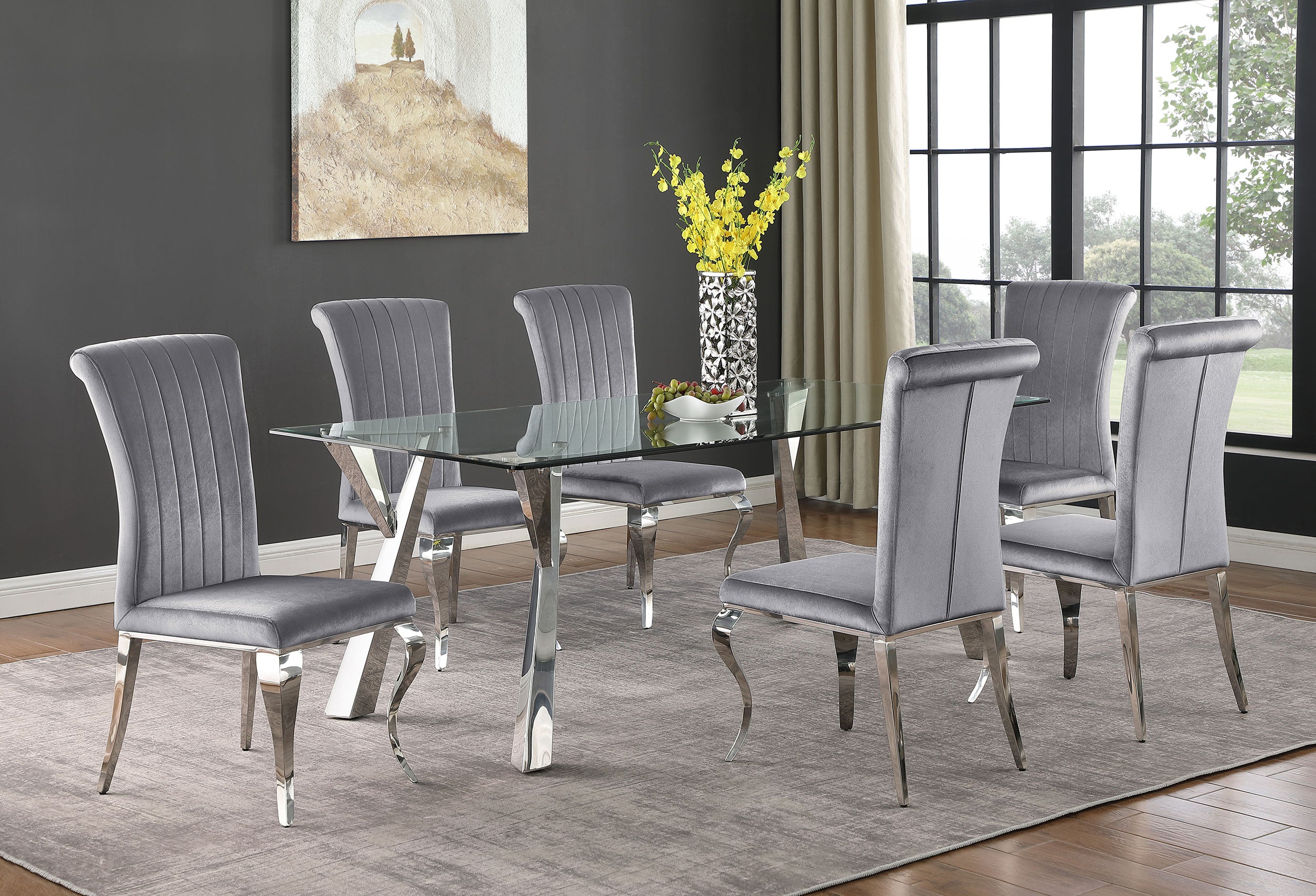 Betty Velvet Upholstered Dining Side Chair Grey (Set of 4) — view 11