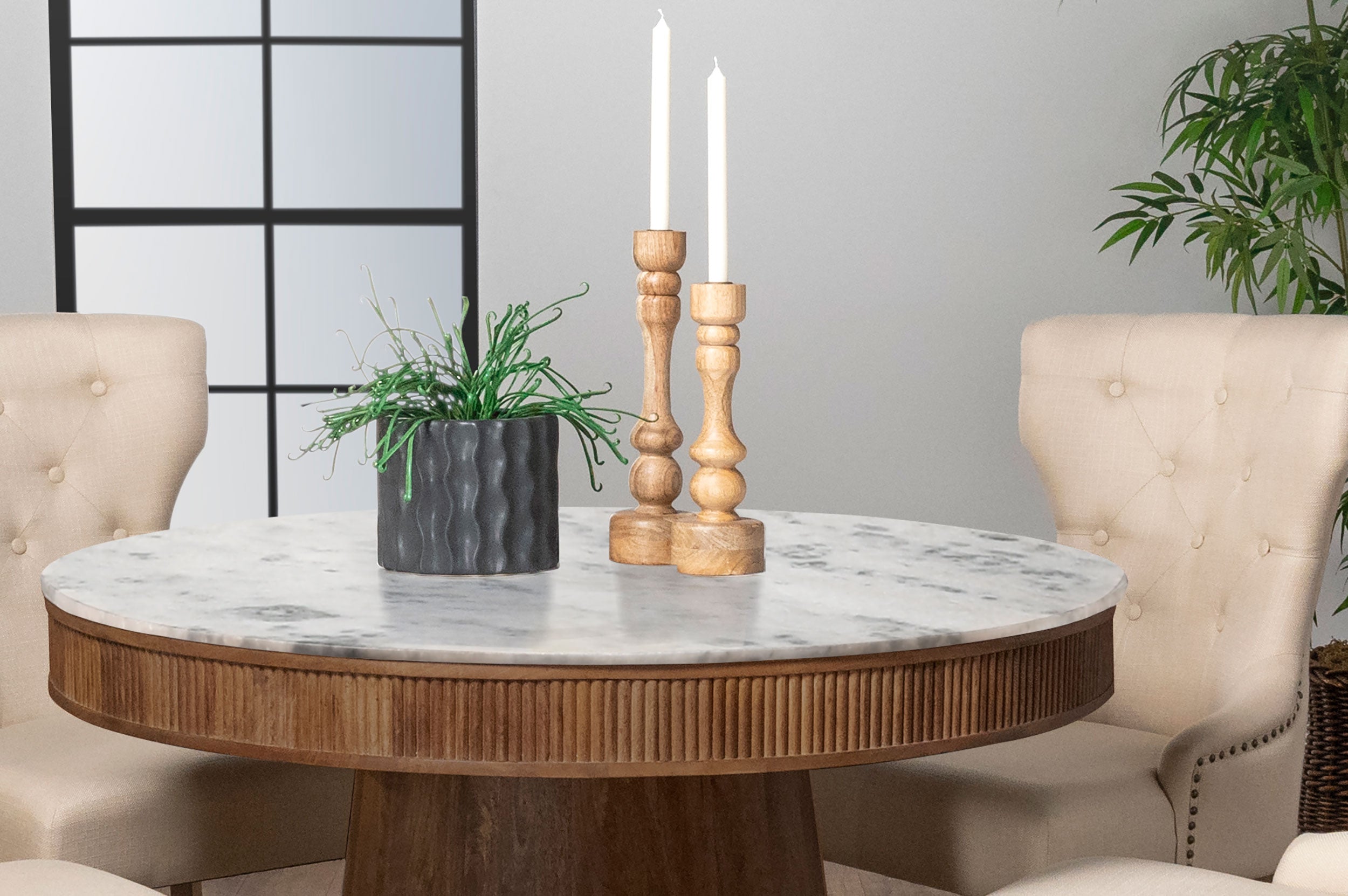 Ortega Round 46-inch Marble Top Wood Dining Table Natural — view 4