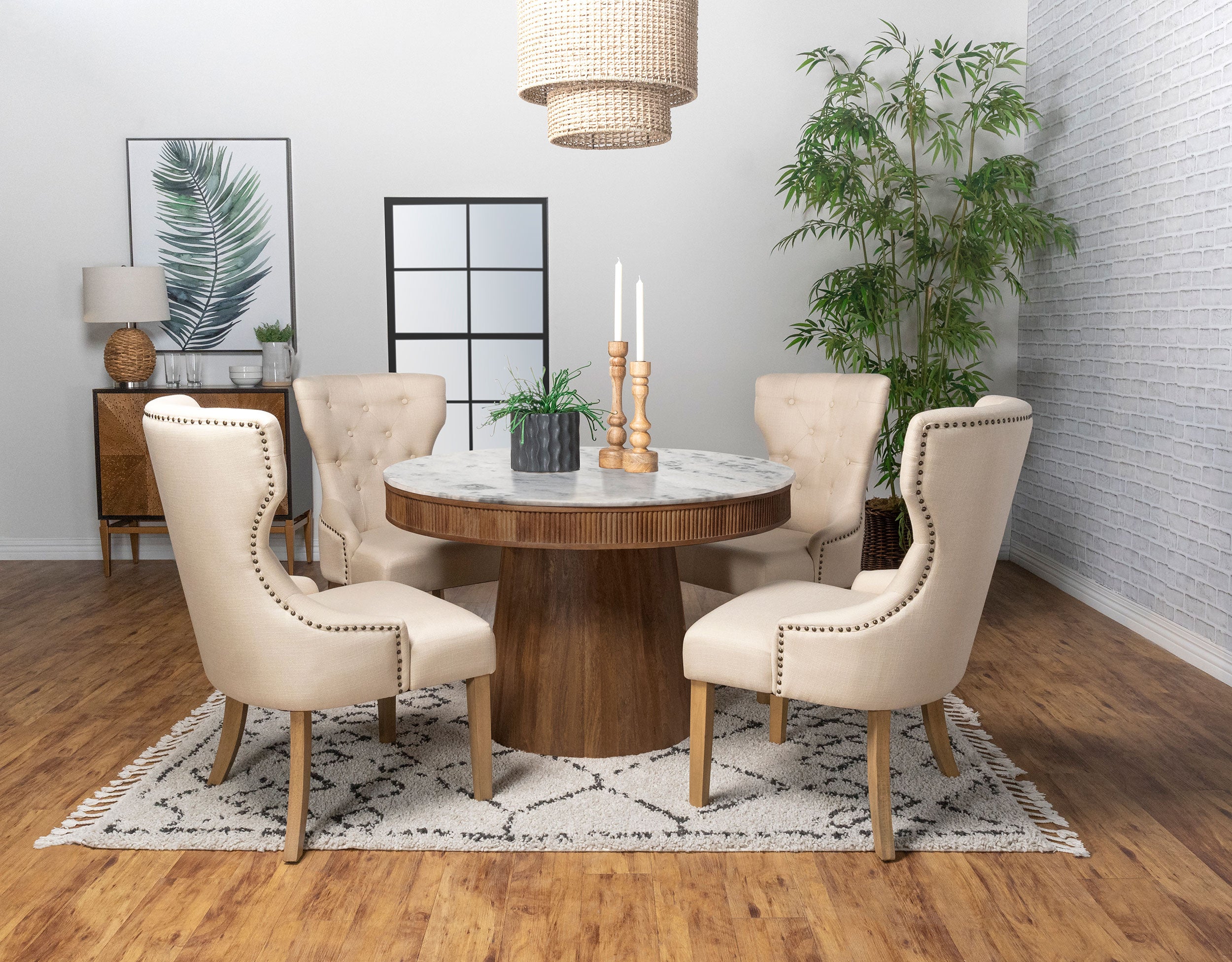 Ortega Round 46-inch Marble Top Wood Dining Table Natural — view 7