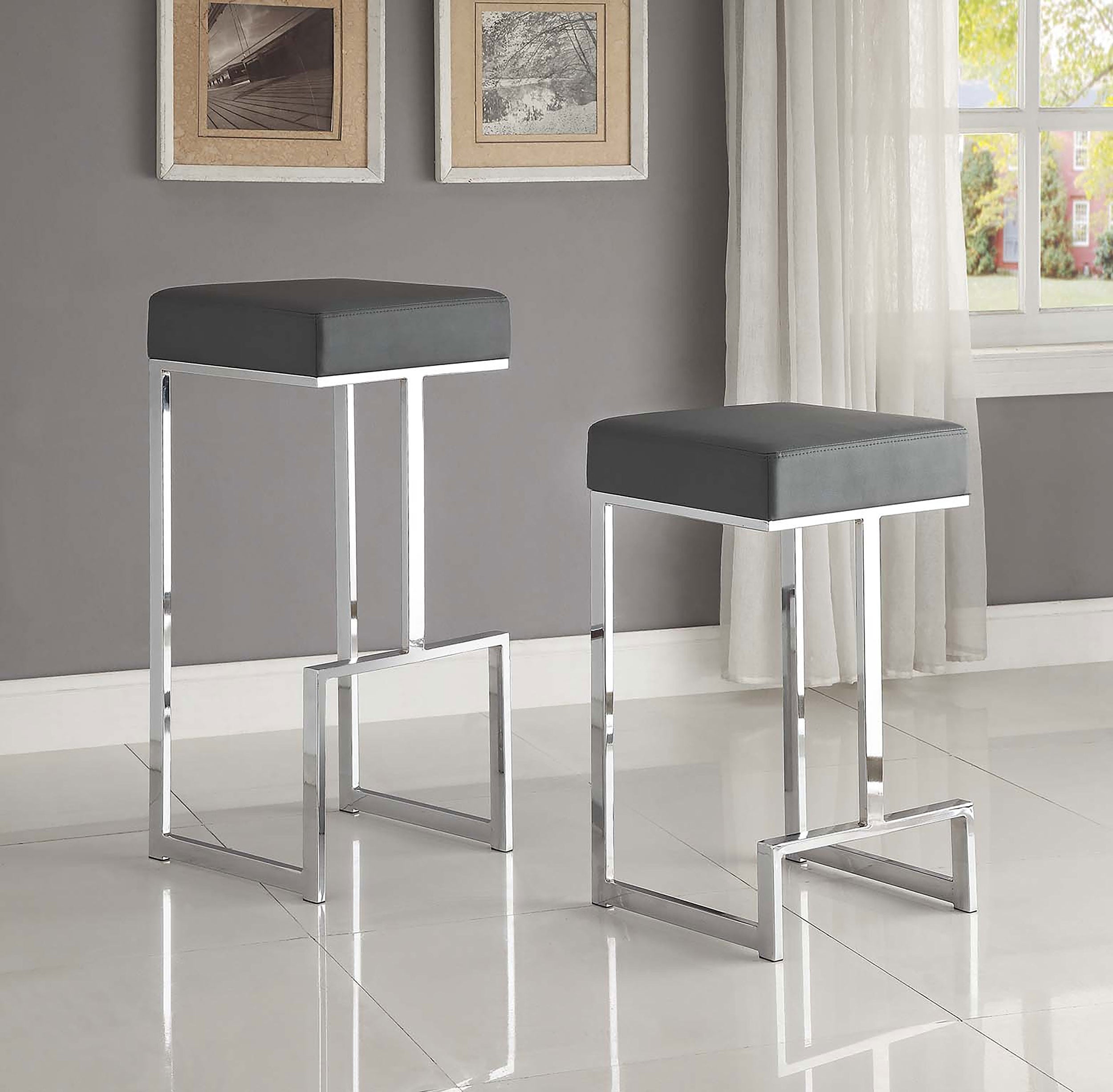 Gervase Square Bar Stool Grey and Chrome — view 7