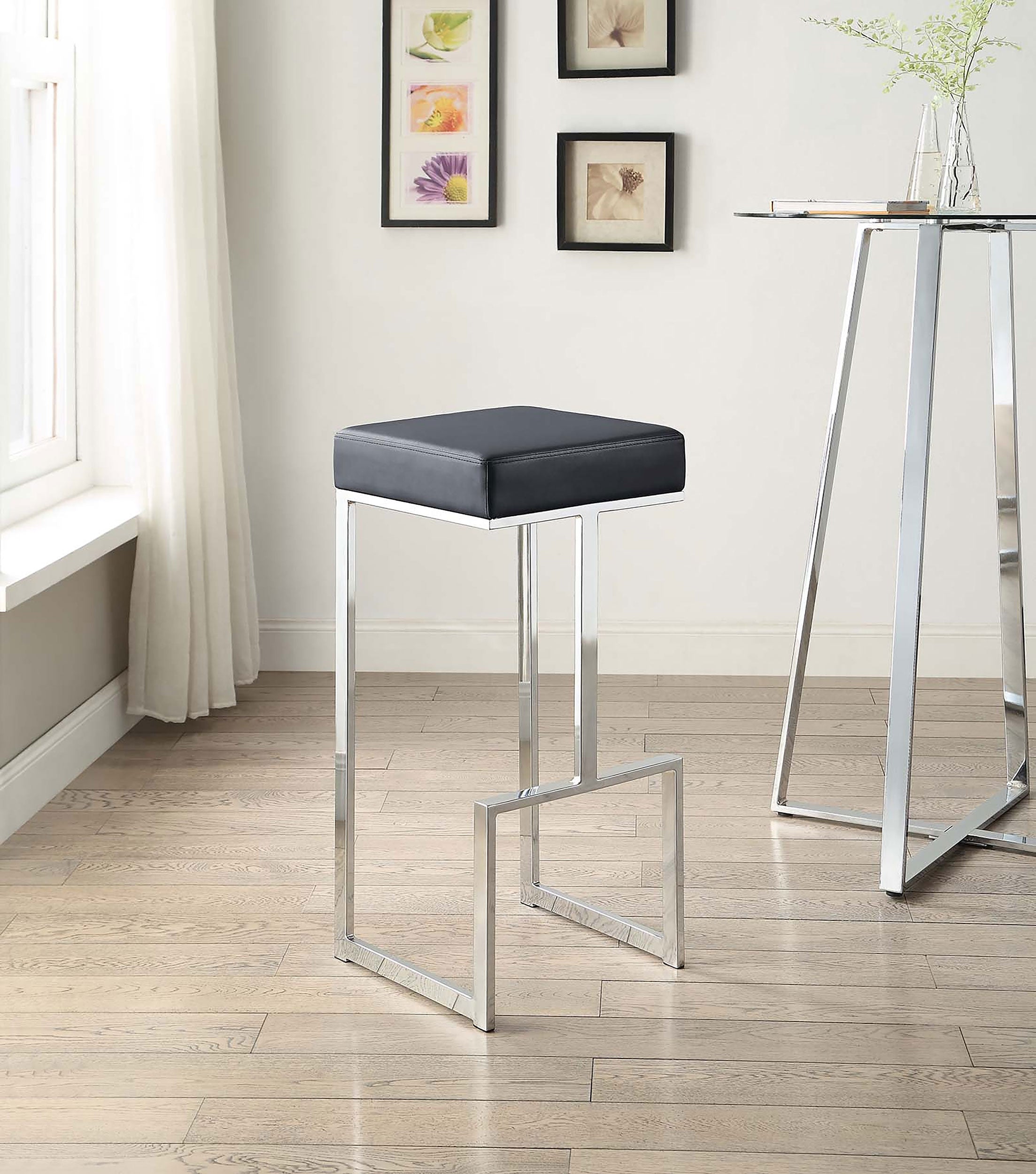 Gervase Square Bar Stool Black and Chrome — view 2