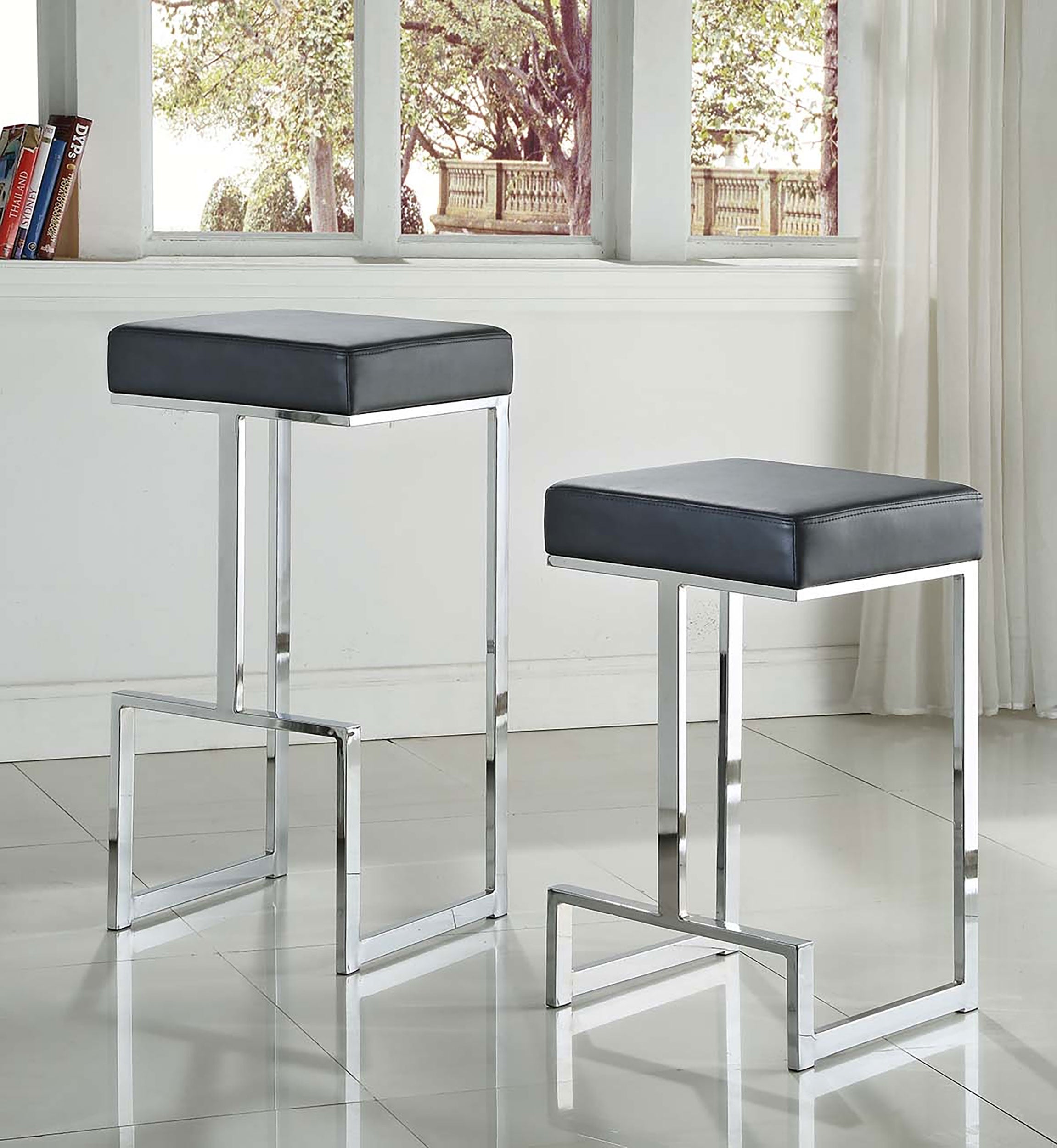 Gervase Square Bar Stool Black and Chrome — view 7
