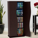 Multimedia Cabinet, 5 Sliding Dividers, Push to Open Magnetic Doors, 2 Fixed Shelves, 4 Adjustable Shelves in Espresso Brown