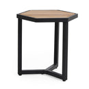 Outdoor Side Table With Iron Base And Slatted Top - Brown