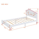 Twin Size Wood Platform Bed with House-shaped Headboard and Motion Activated Night Lights (White+Pink)