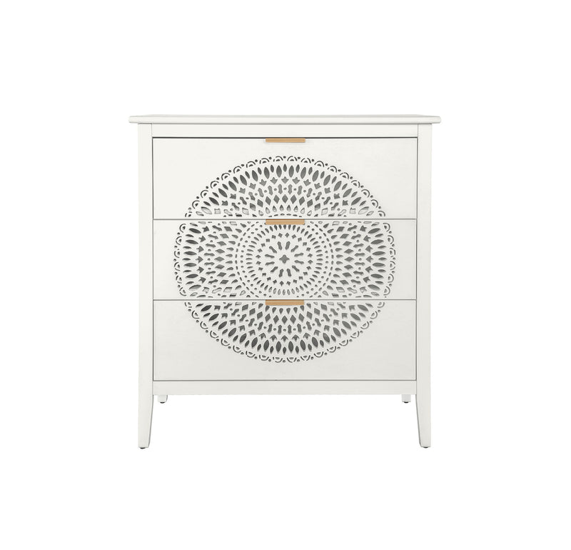 3 Drawer Cabinet With Hollow Carved 3 Drawer Dresser Storage Chest With Metal Handles For Entryway Living Room Bedroom - Beige