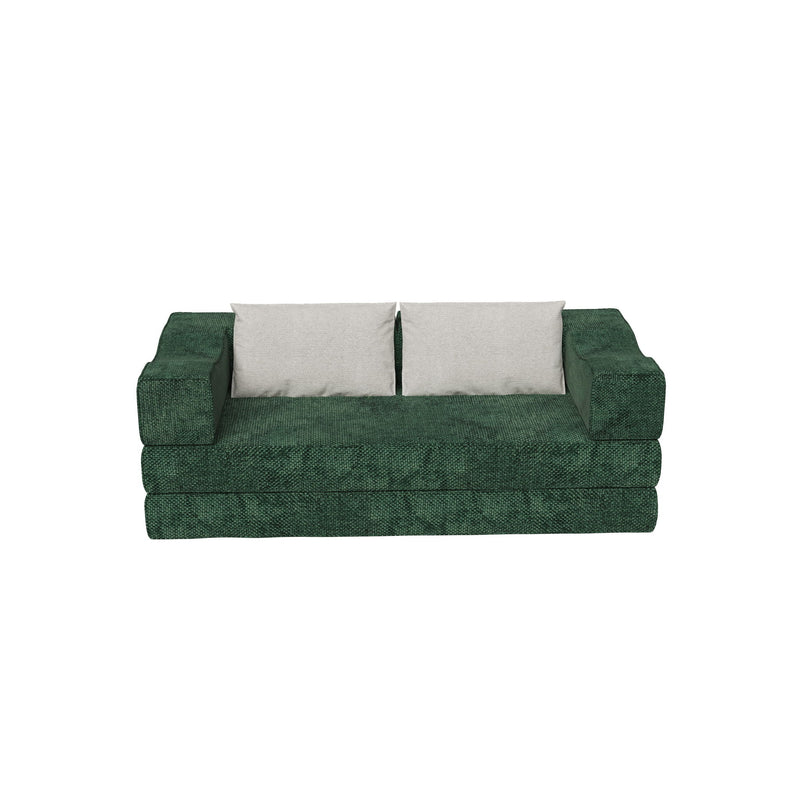Convertible Couch Bed With 2 Pillows, 3 Seat Folding Floor Couch & King Size Bed Mattress, Diy Combination - Green
